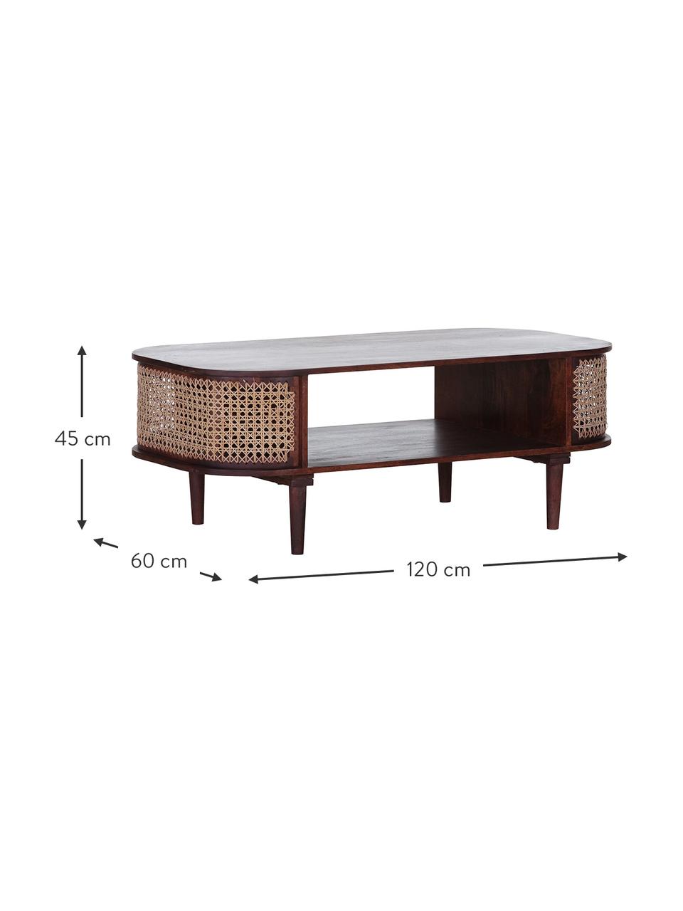 Mangohouten salontafel Maracana met Weens vlechtwerk, Mangohout, Bruin, B 120 cm x H 45 cm