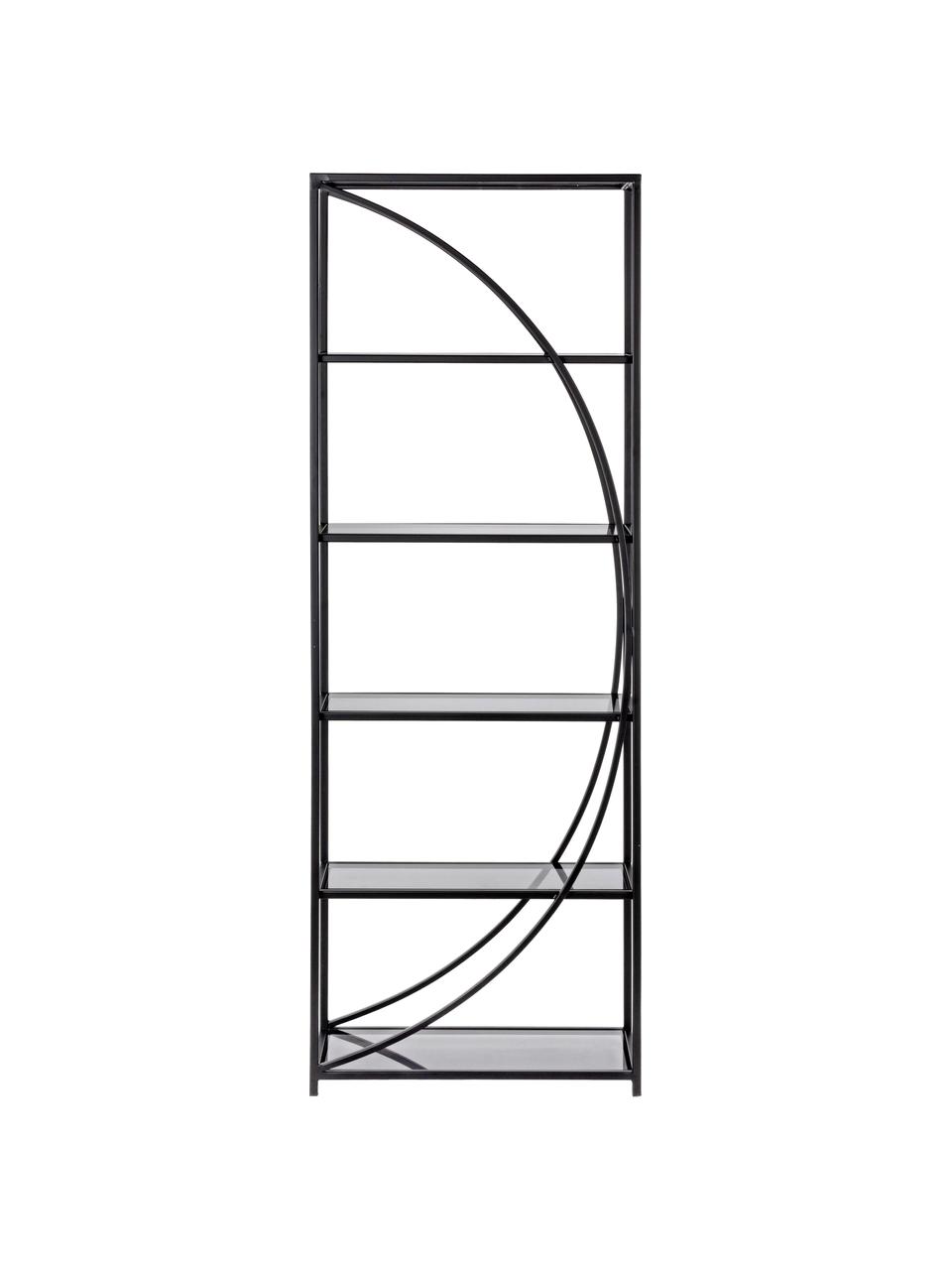 Metall-Standregal Korvet in Schwarz mit Glasböden, Gestell: Metall, epoxidiert und pu, Einlegeböden: Glas, Schwarz, Grau, transparent, 61 x 178 cm