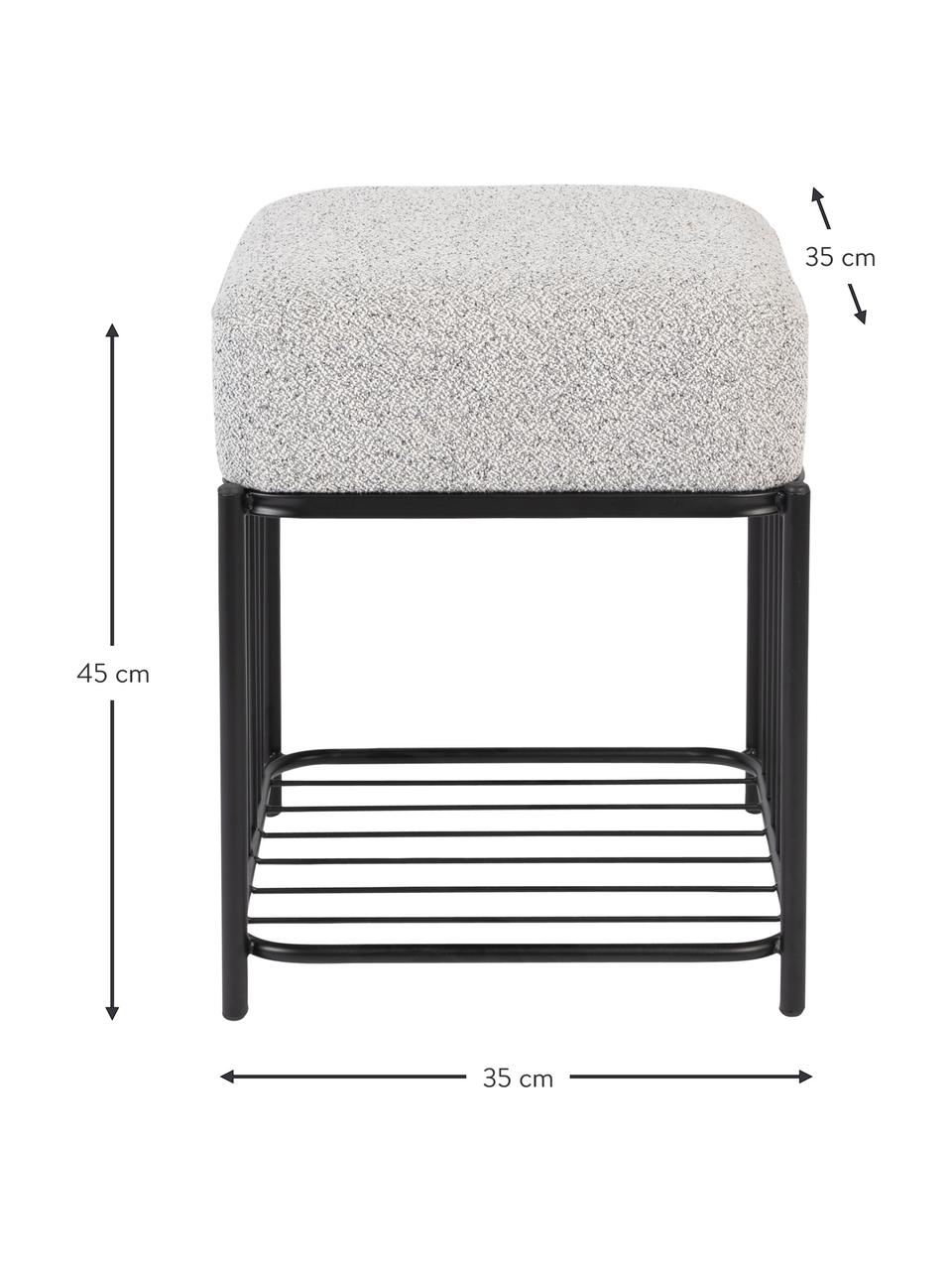 Čalúnená buklé taburetka s policou Milou, Buklé svetlosivá, Š 35 x V 45 cm