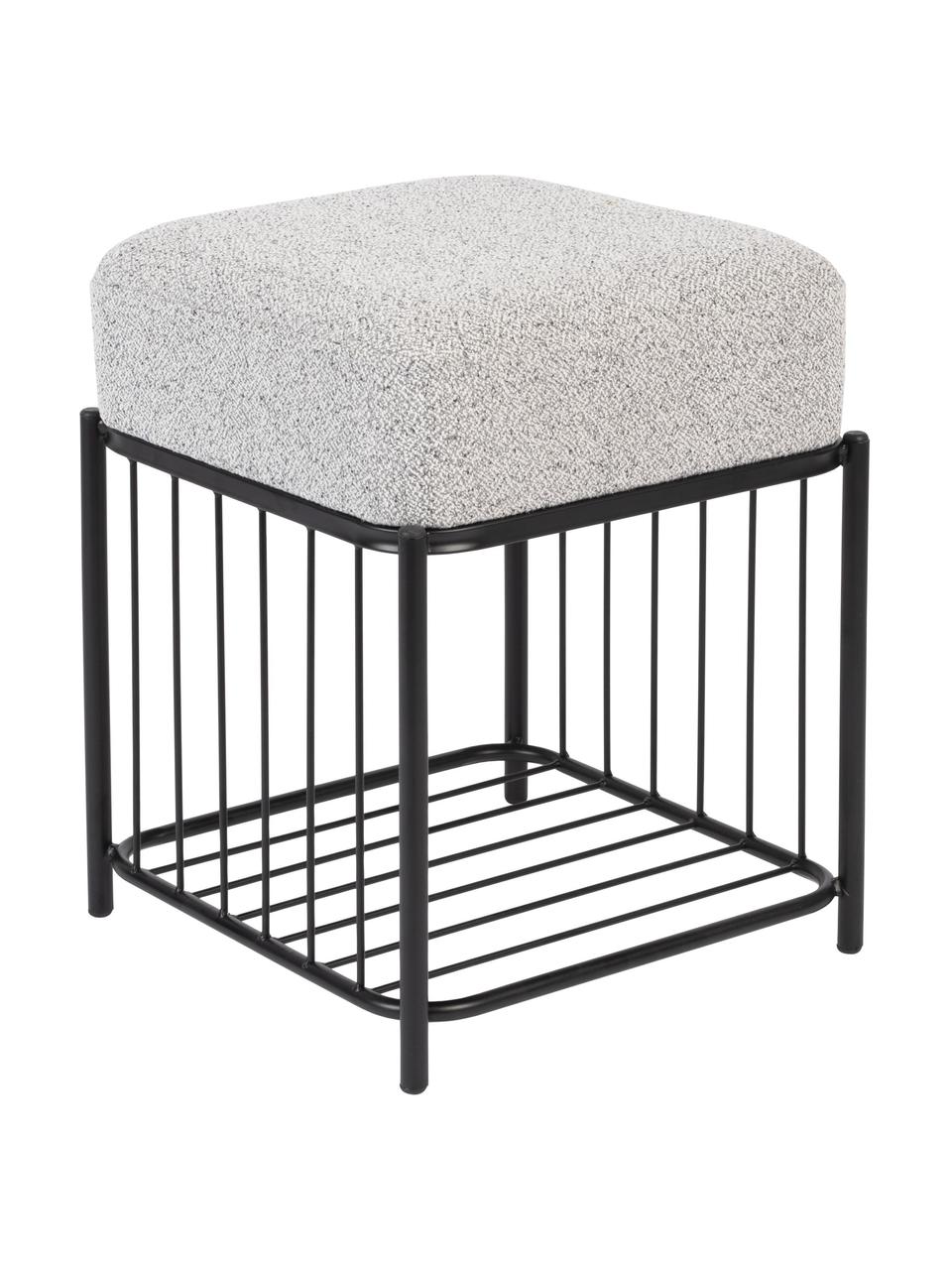Taburete tapizado en tejido bouclé con estante Milou, Tapizado: 100% poliéster Alta resis, Estructura: tablero de fibra de densi, Bouclé gris claro, An 35 x Al 45 cm