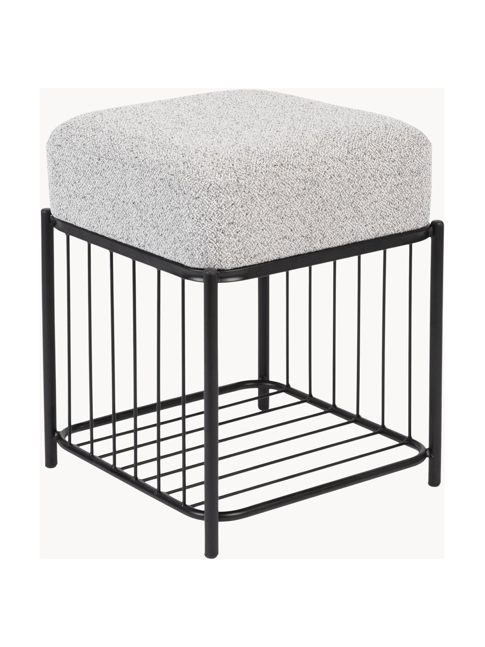 Tabouret bouclé avec rangement Milou, Tissu bouclé gris clair, larg. 35 x haut. 45 cm