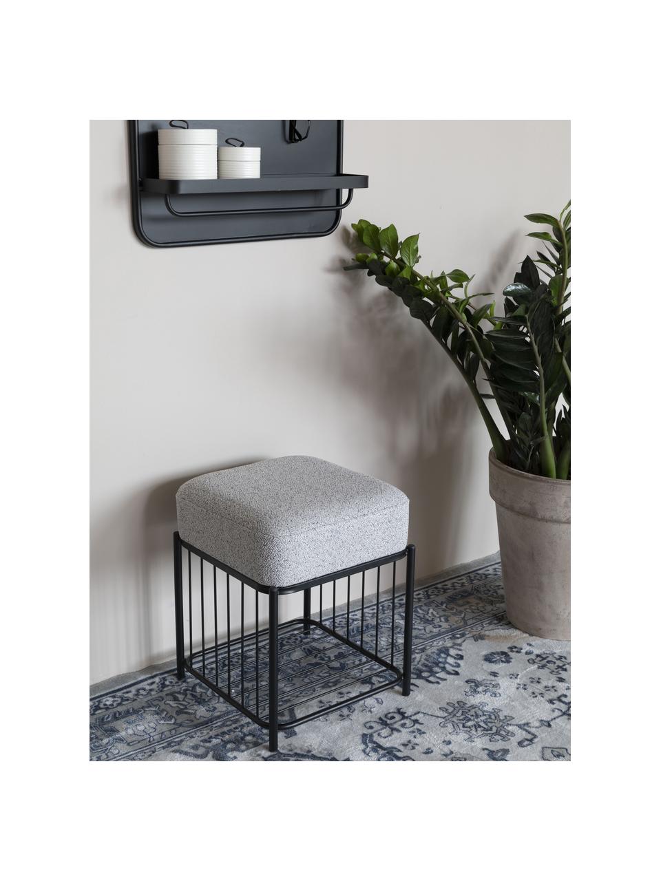 Tabouret bouclé avec rangement Milou, Tissu bouclé gris clair, larg. 35 x haut. 45 cm