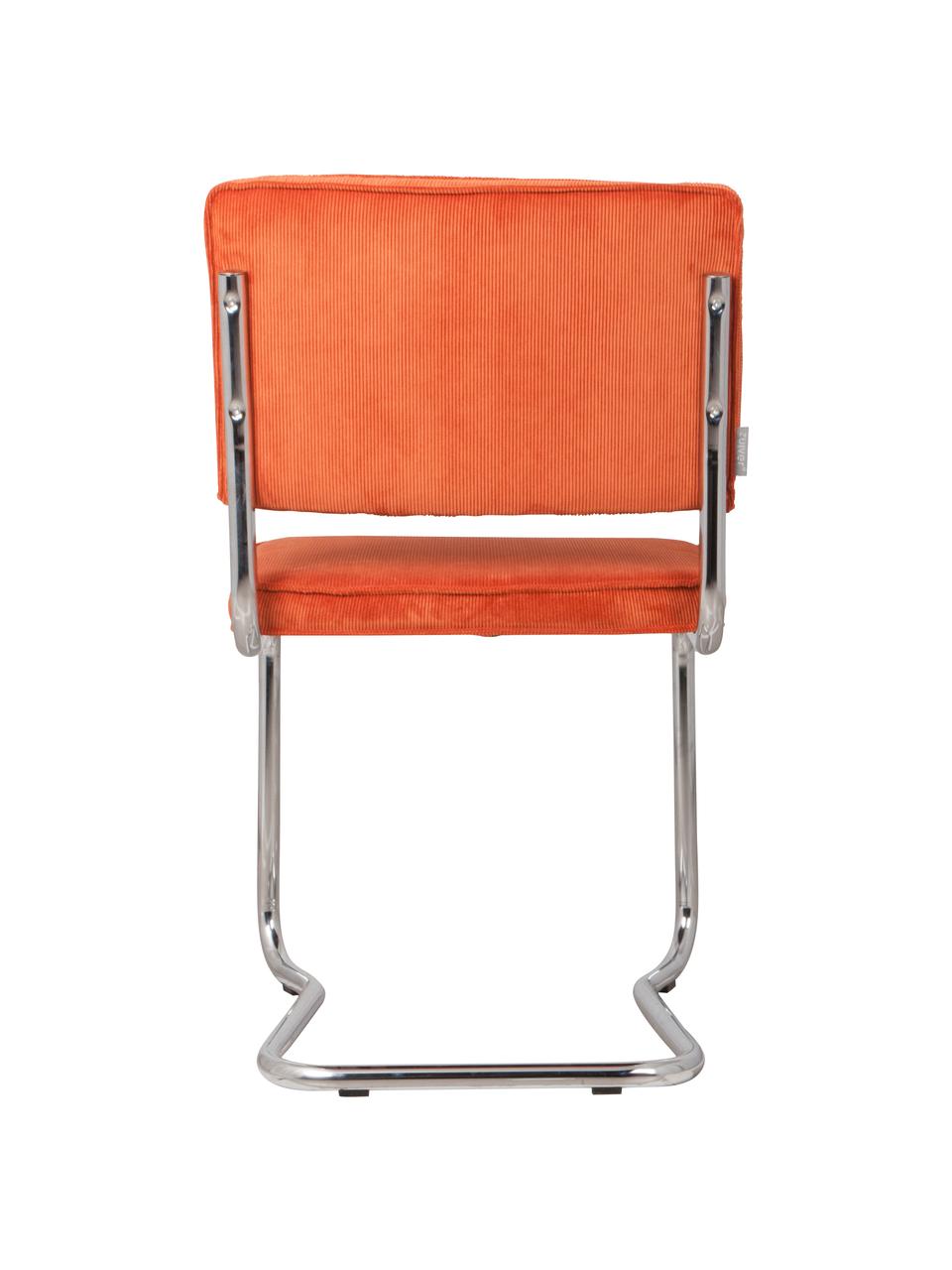 Chaise cantilever en velours côtelé Kink, Orange, chrome, larg. 48 x prof. 48 cm