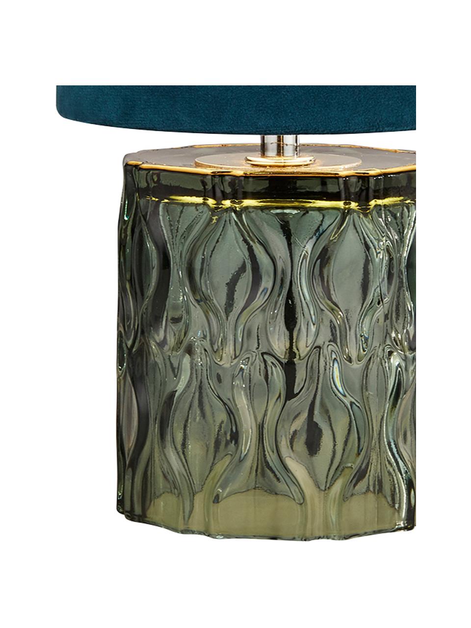 Lampada da tavolo con base in vetro Tina, Paralume: velluto, Base della lampada: vetro, Decorazione: metallo zincato, Verde, Ø 15 x Alt. 30 cm