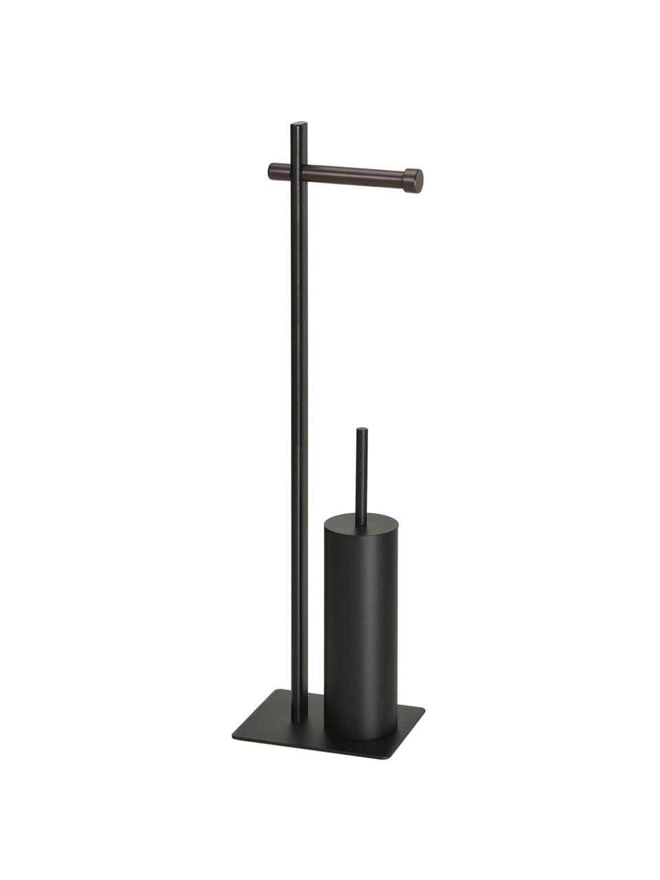 Držák na toaletní papír s WC kartáčem Brans, Černá, dřevo, Š 20 cm, V 76 cm