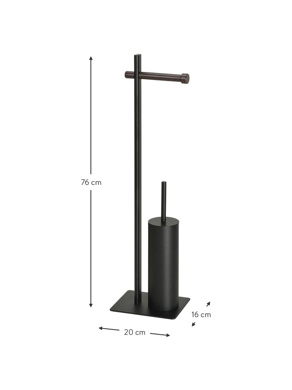 Uchwyt na papier toaletowy ze szczotką Brans, Stelaż: metal, Czarny, drewno naturalne, S 20 x W 76 cm