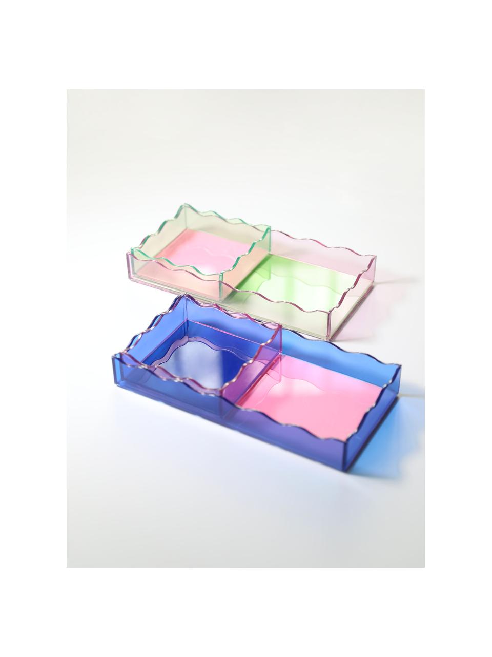 Decoratief dienblad Wobbly in roze/donkerblauw, L 30 x B 15 cm, Glas, Donkerblauw, roze, L 30 x B 15 cm