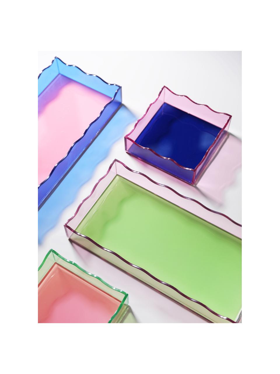 Decoratief dienblad Wobbly in roze/donkerblauw, L 30 x B 15 cm, Glas, Donkerblauw, roze, L 30 x B 15 cm