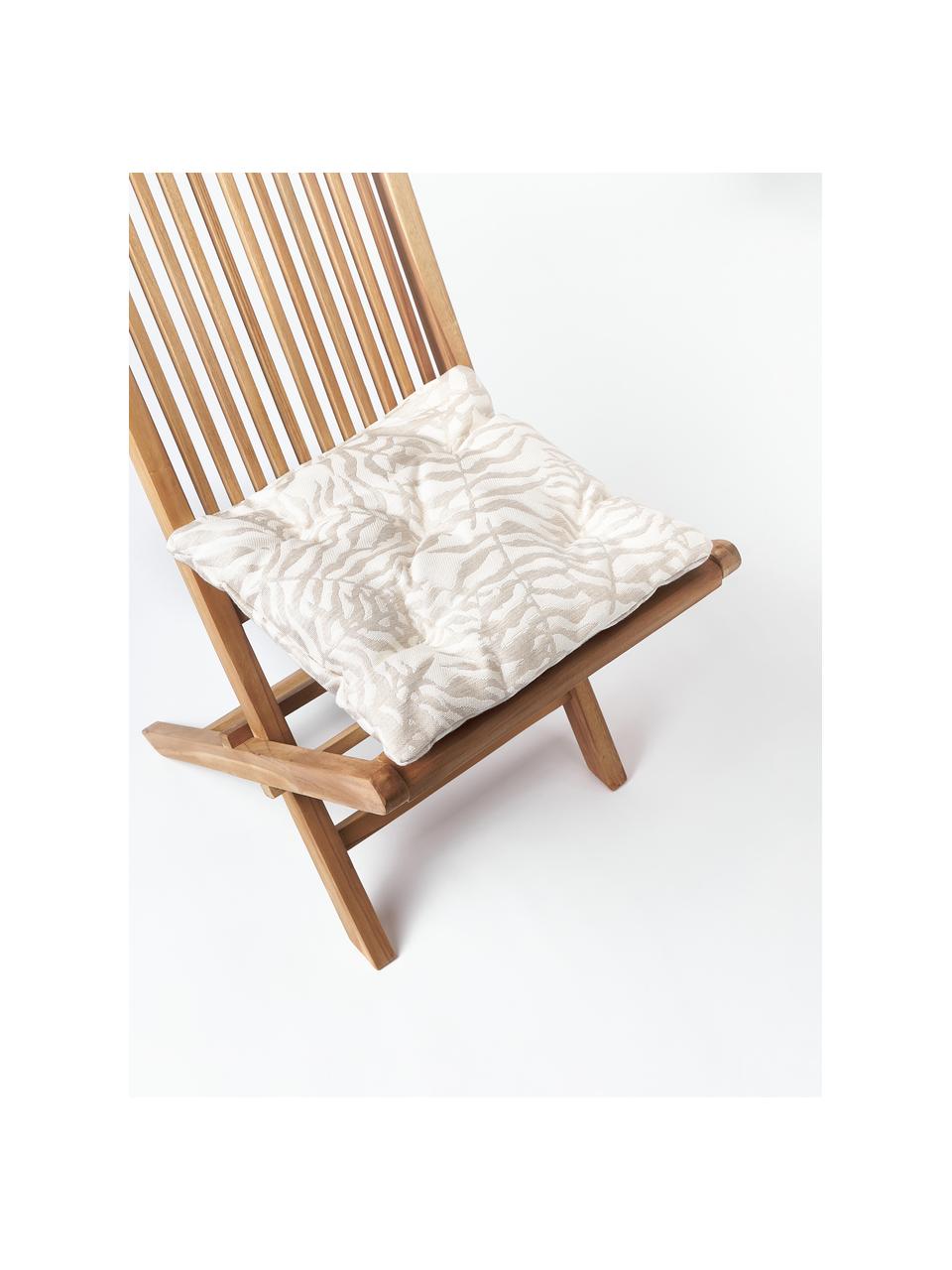 Outdoor stoelkussen Ortun met jacquard patroon, Bekleding: 100% polyacryl, spingever, Lichtbeige, gebroken wit, B 40 x L 40 cm