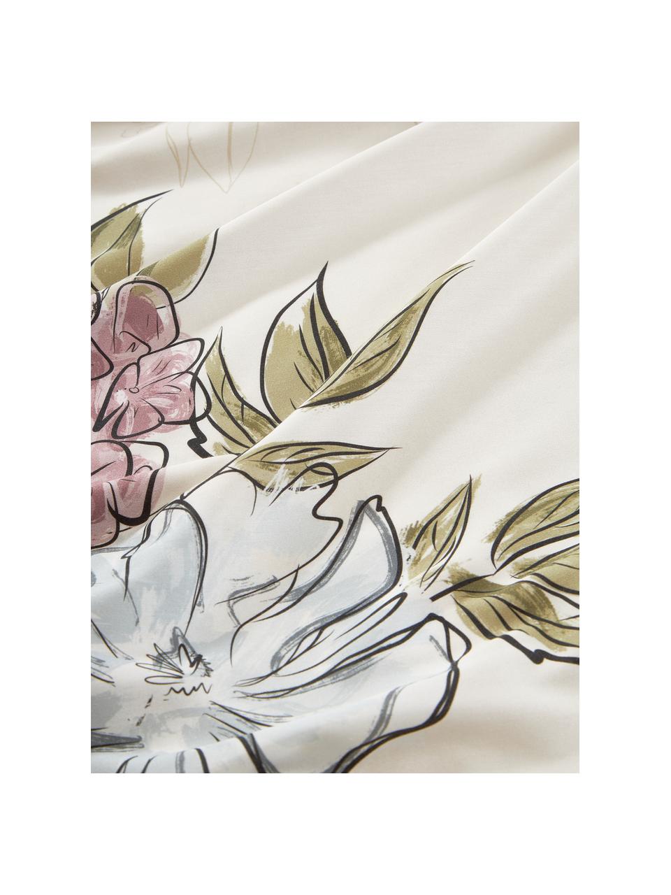 Baumwollsatin-Bettdeckenbezug Margot mit Blumen-Print, Webart: Satin Fadendichte 210 TC,, Off-White, Hellbeige, B 200 x L 200 cm