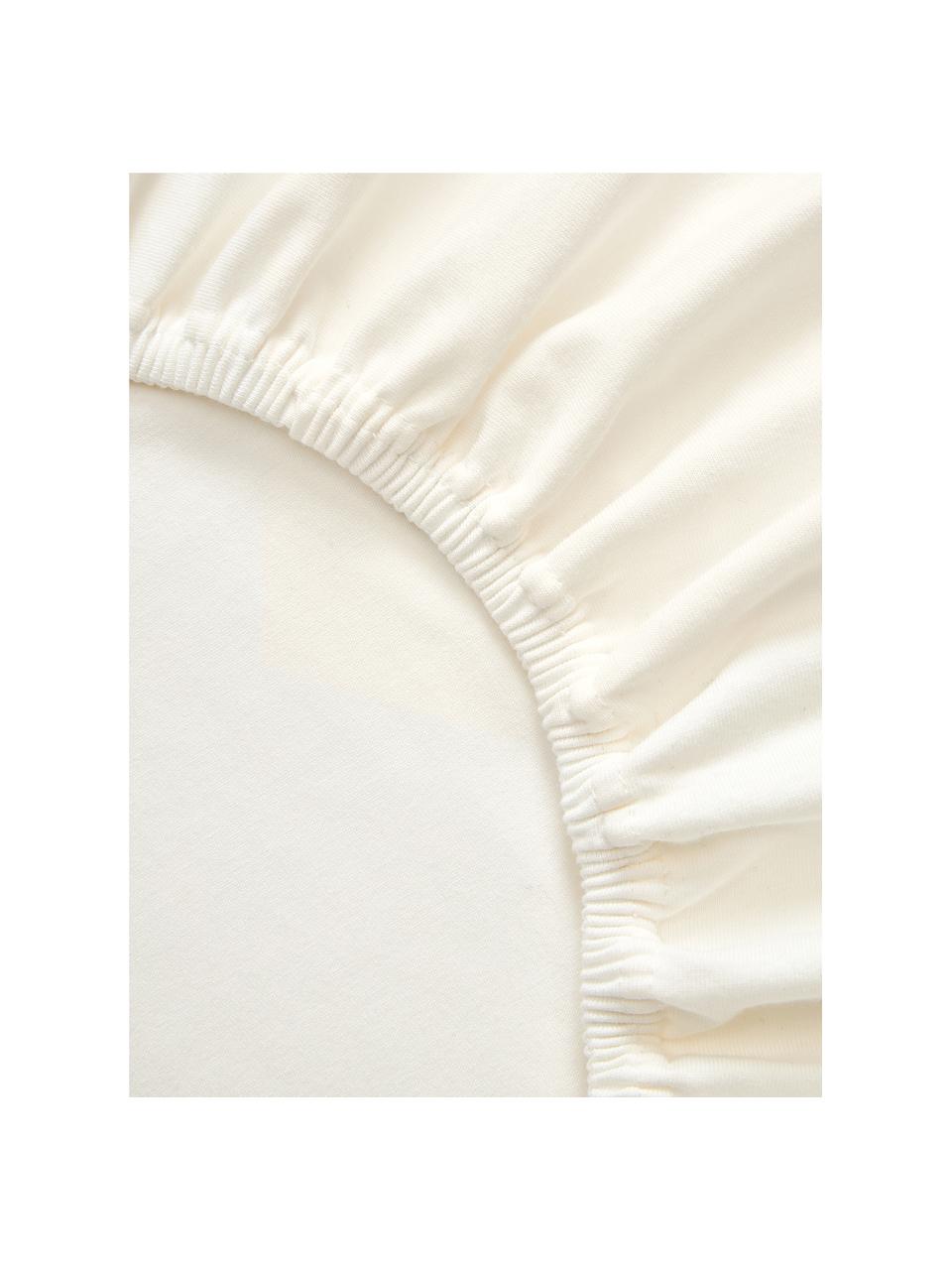 Sábana bajera cubrecolchón de jersey con elastano Lara, Blanco crema, Cama 150/160 cm (160 x 200 x 15 cm)