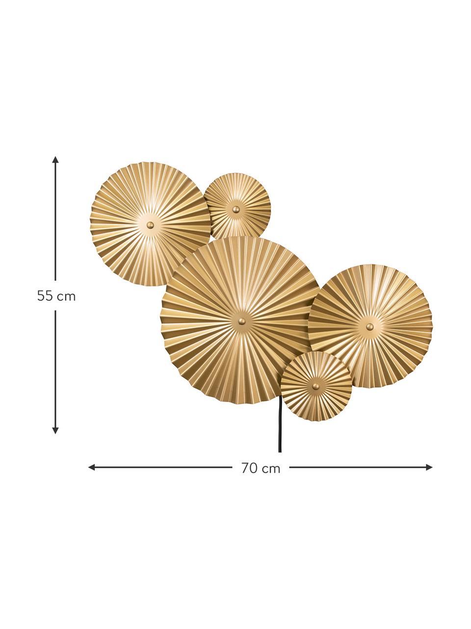 Design LED-wandlamp Omega met stekker, Lampenkap: vermessingd metaal, Messingkleurig, 70 x 55 cm