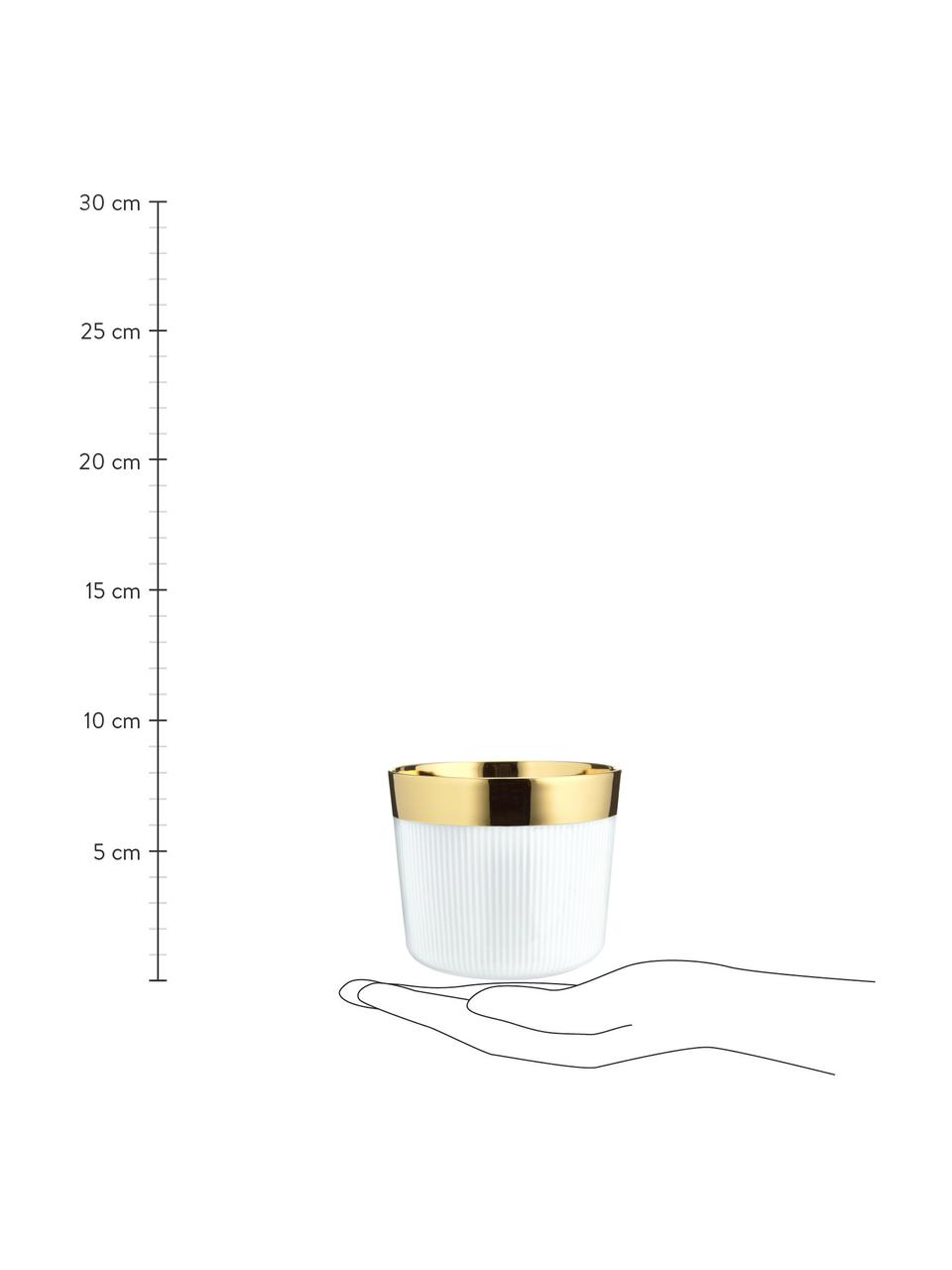 Tazza champagne placcata oro con linee in rilievo in porcellana Sip of Gold, Bordo: porcellana placcata in or, Bianco, dorato, Ø 9 x Alt. 7 cm, 300 ml