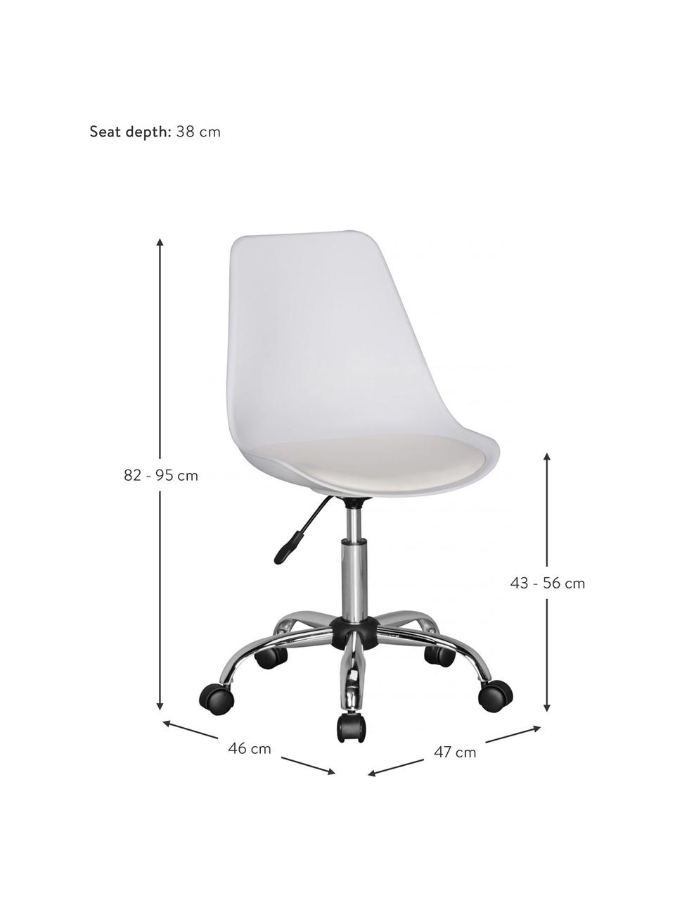 Bürodrehstuhl Korsika mit gepolstertem Sitz, Sitzfläche: Kunstleder, Gestell: Metall, verchromt, Rollen: Kunststoff, Weiß, Chrom, B 47 x T 46 cm