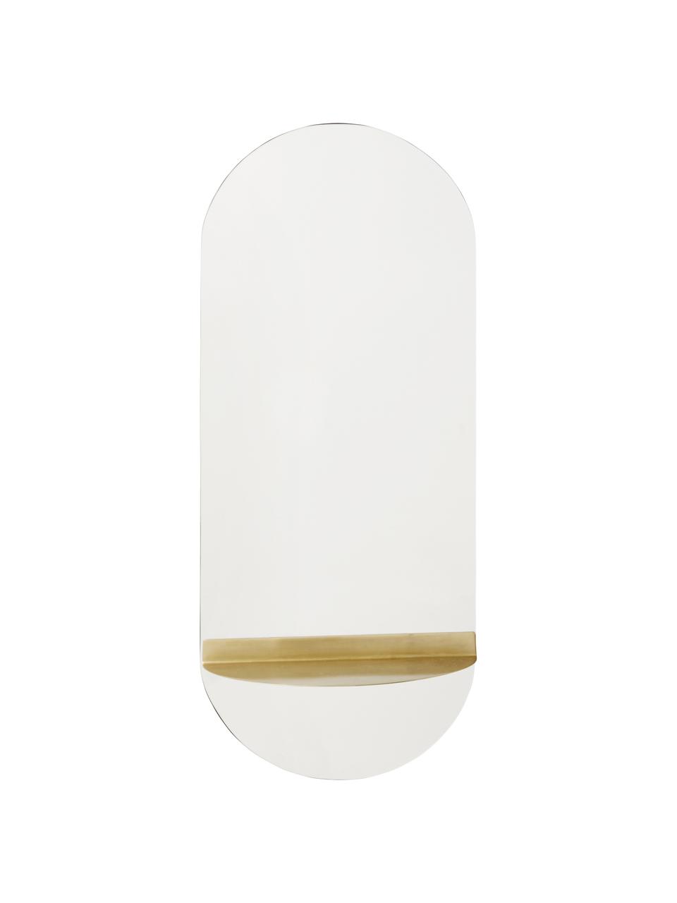 Ovale wandspiegel Dinnas met plank, Plank: gecoat metaal, Messingkleurig, 30 x 61 cm