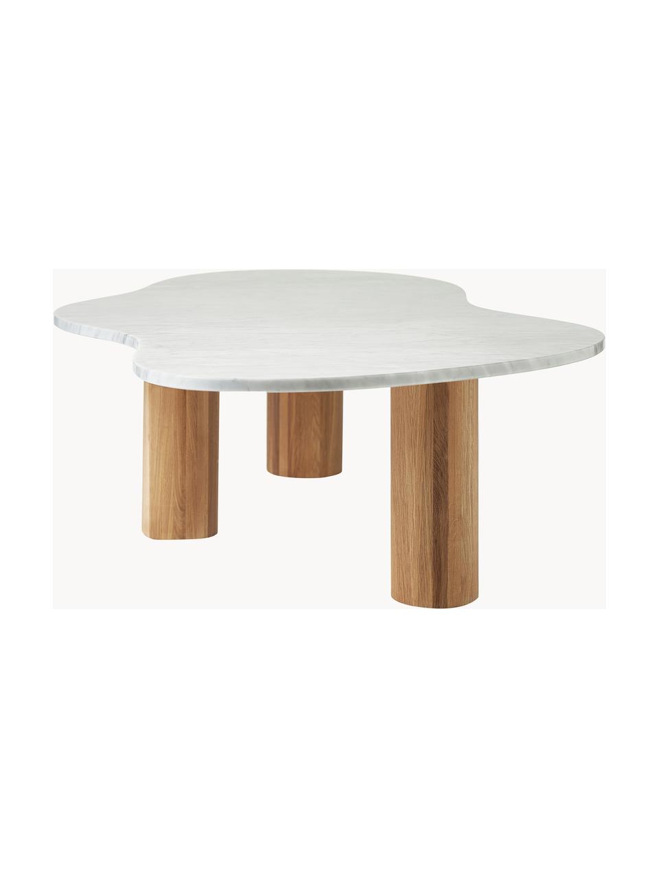 Mesa de centro de mármol con forma orgánica Naruto, Tablero: mármol, Patas: madera de roble, Madera de roble, mármol blanco, An 140 x F 80 cm