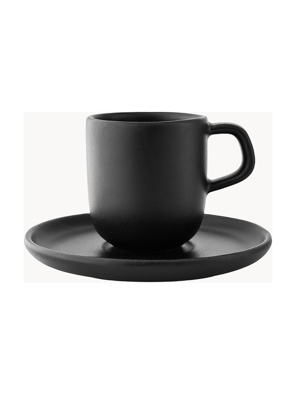 Espressotassen Nordic Kitchen mit Untertassen, 4 Stück, Steinzeug, Schwarz, Ø 11 x H 7 cm, 70 ml