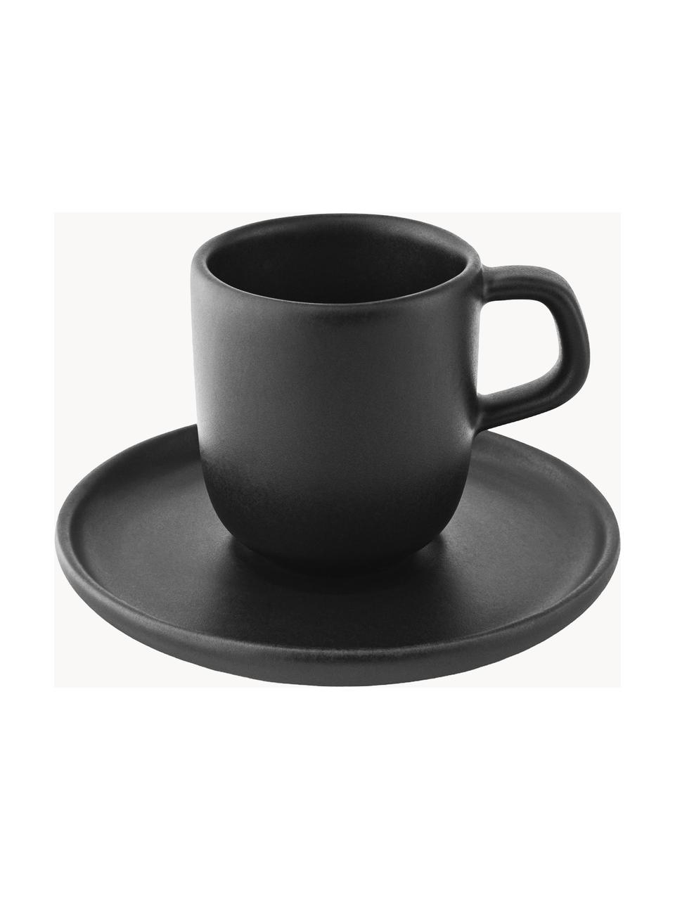 Espressotassen Nordic Kitchen mit Untertassen, 4 Stück, Steinzeug, Schwarz, Ø 11 x H 7 cm, 70 ml