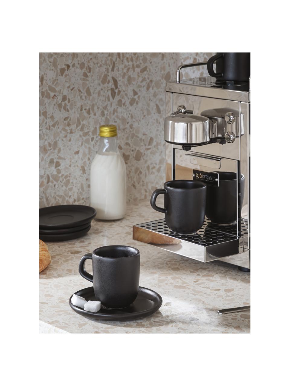 Espressotassen Nordic Kitchen mit Untertassen, 4 Stück, Steinzeug, Schwarz, Ø 11 x H 7 cm, 70 ml