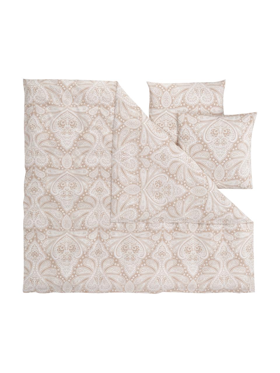 Renforcé-Bettwäsche Manon mit Paisley-Muster aus Bio-Baumwolle, Webart: Renforcé Fadendichte 144 , Beige, Weiss, gemustert, 200 x 200 cm + 2 Kissen 80 x 80 cm