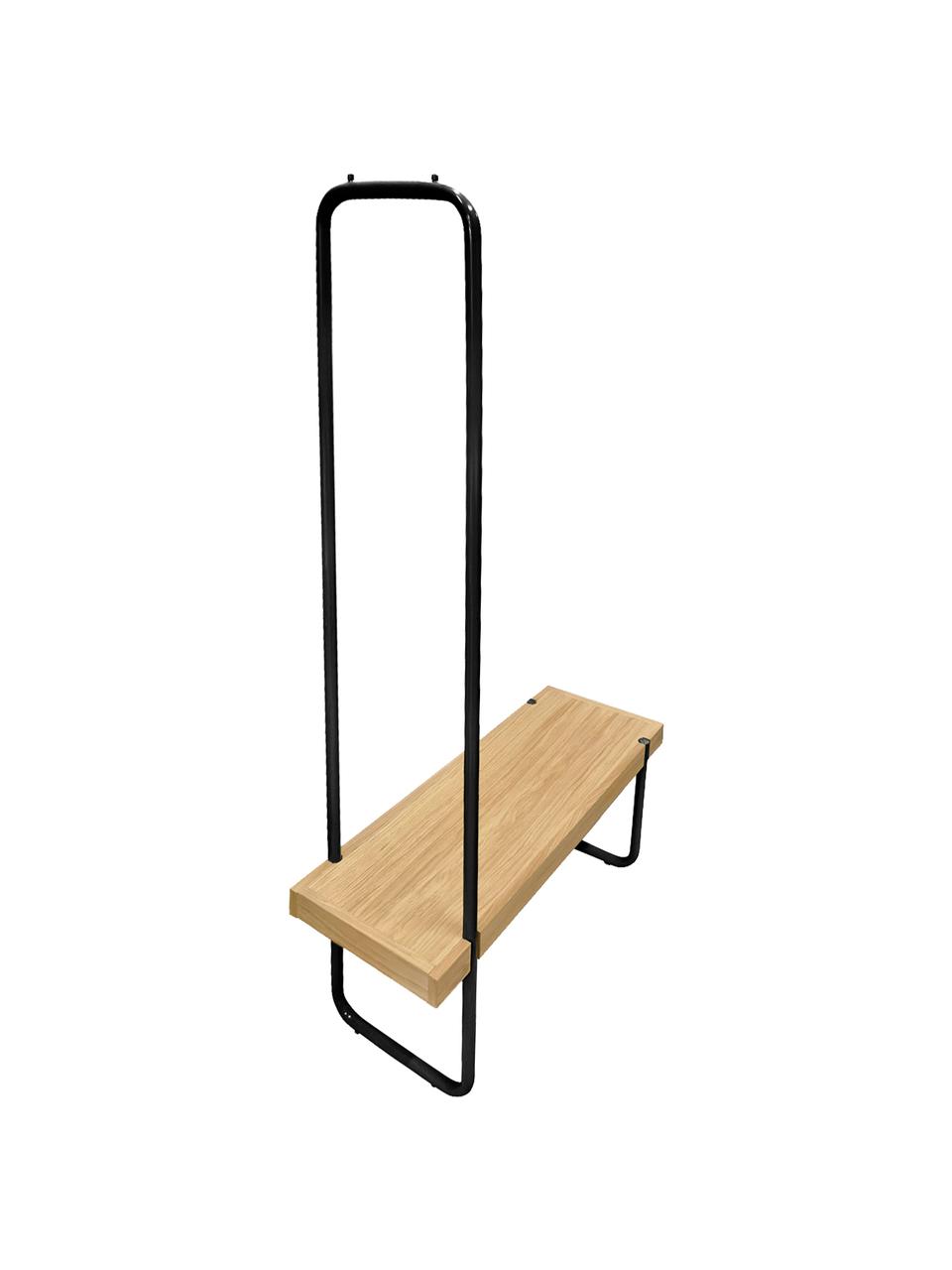 Kapstok Ben van hout en metaal, Frame: gecoat metaal, Plank: eikenhout, Eikenhout, B 90 x H 160 cm