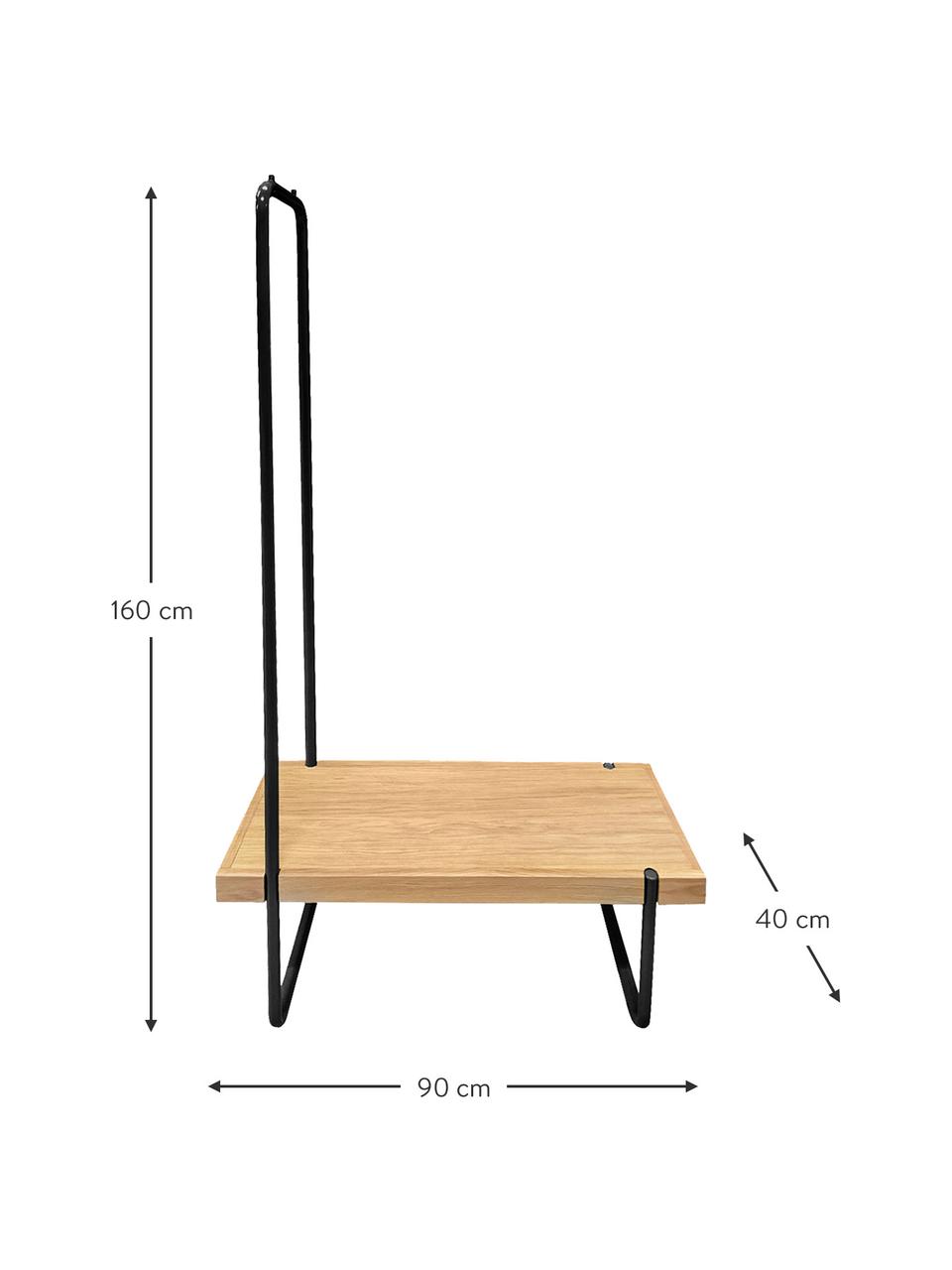 Kapstok Ben van hout en metaal, Frame: gecoat metaal, Plank: eikenhout, Eikenhout, B 90  x H 160 cm