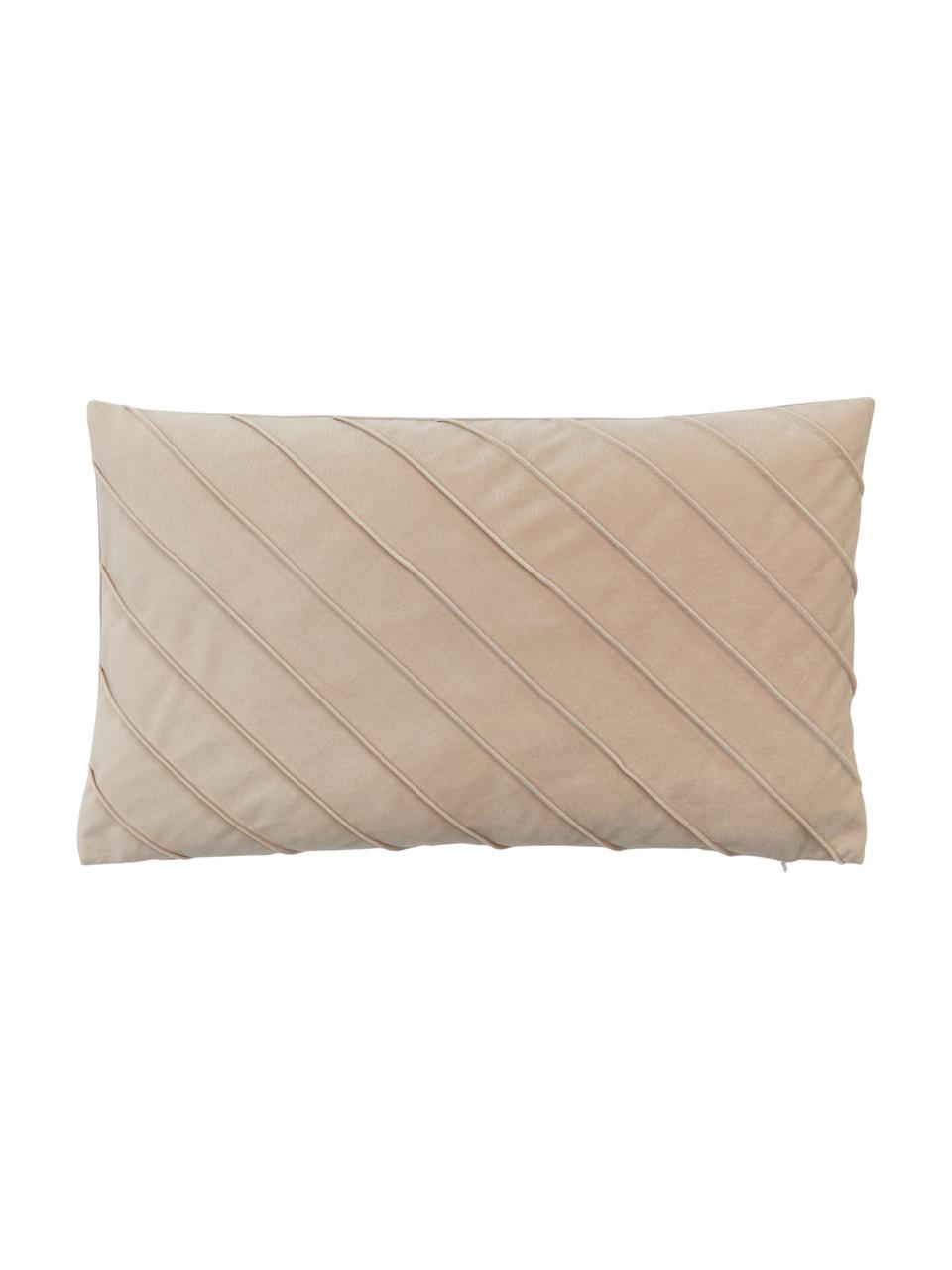 Samt-Kissenhülle Leyla in Beige mit Struktumuster, Samt (100% Polyester), Beige, B 30 x L 50 cm