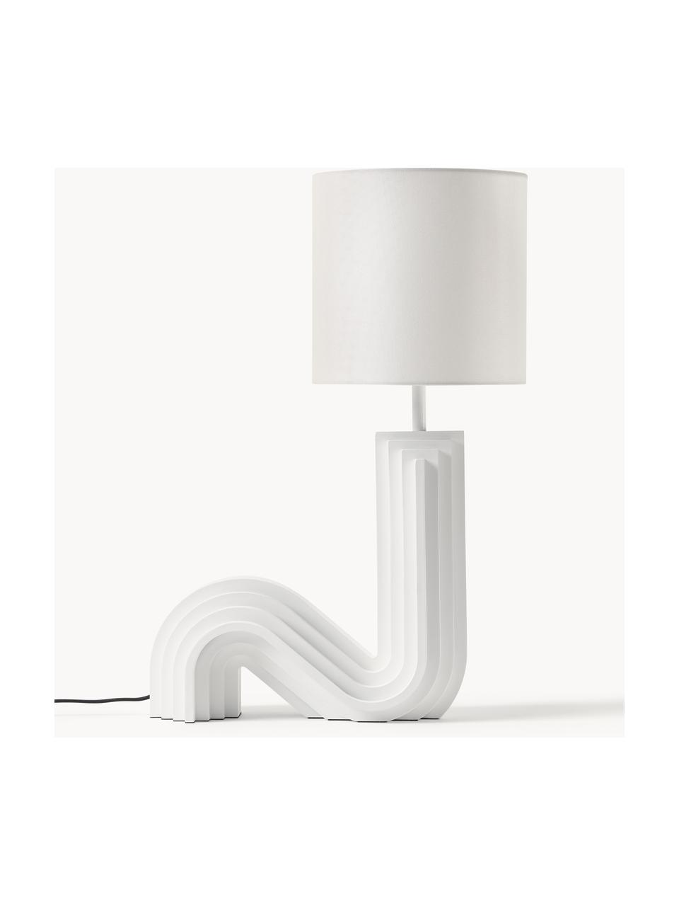 Design Tischlampe Luomo, Lampenschirm: Leinenstoff, Lampenfuß: Harz, lackiert, Off White, B 43 x H 61 cm