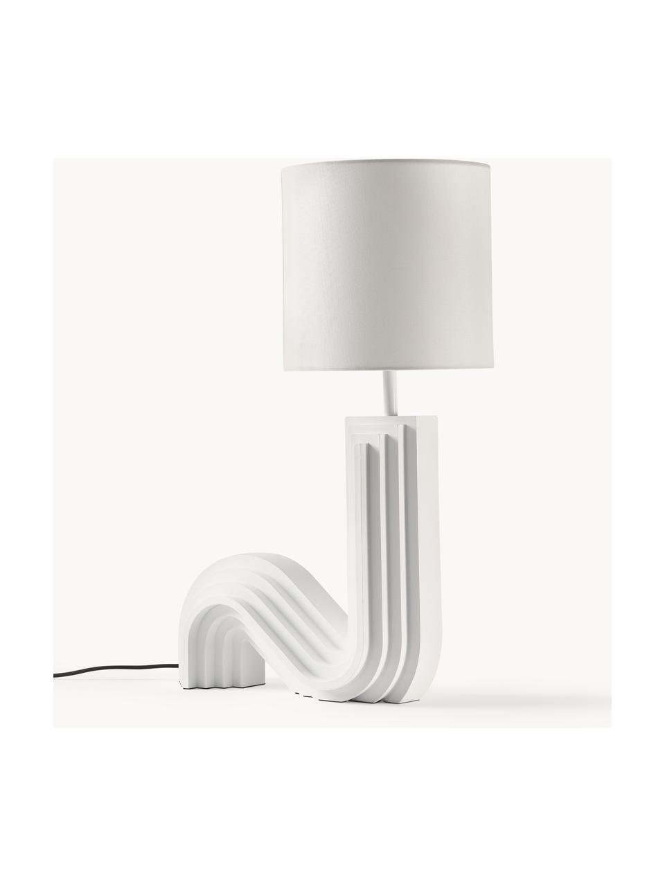 Design Tischlampe Luomo, Lampenschirm: Leinenstoff, Lampenfuß: Harz, lackiert, Off White, B 43 x H 61 cm