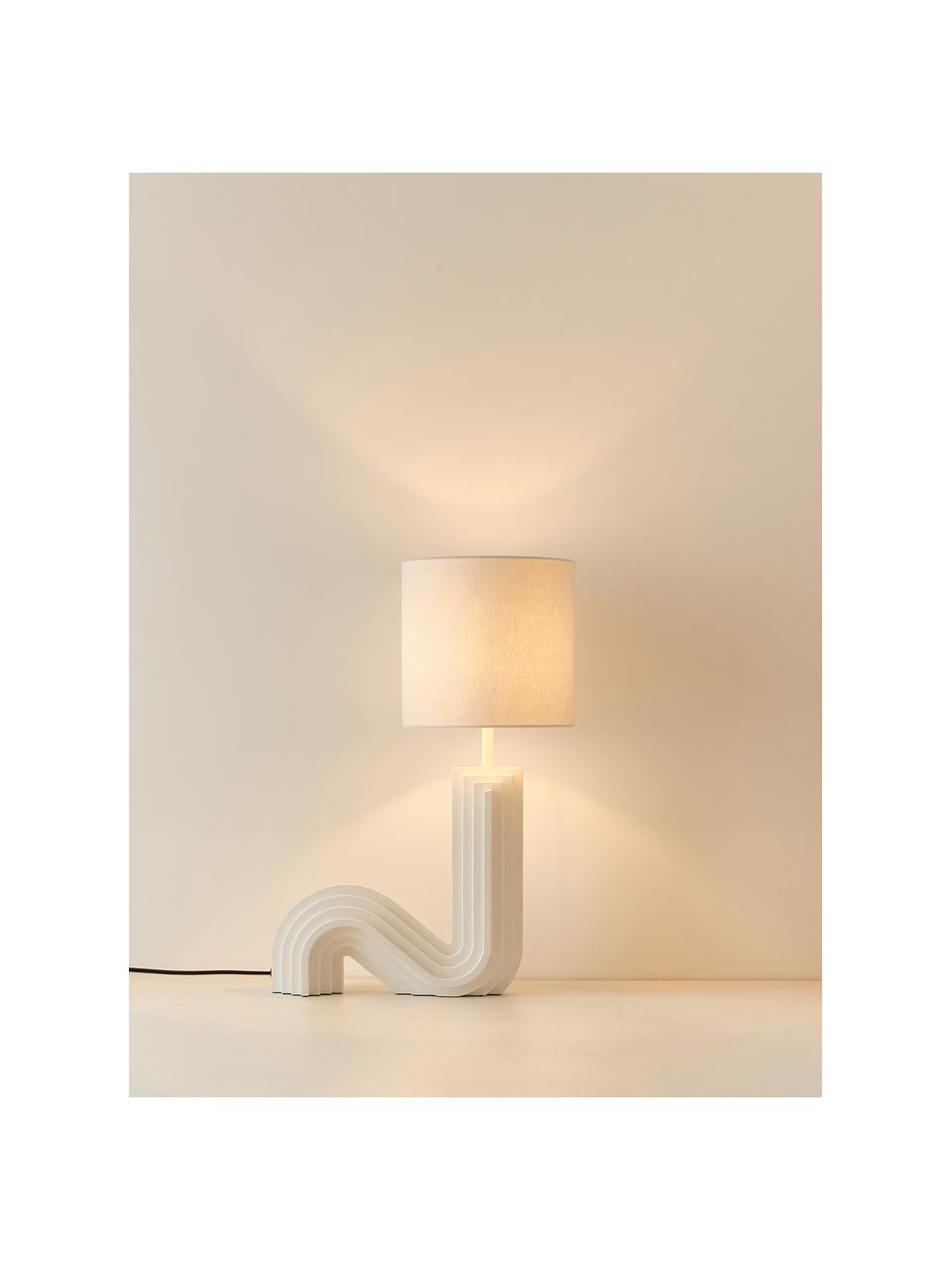 Design Tischlampe Luomo, Lampenschirm: Leinenstoff, Lampenfuß: Mitteldichte Holzfaserpla, Off White, Weiß, B 43 x H 61 cm