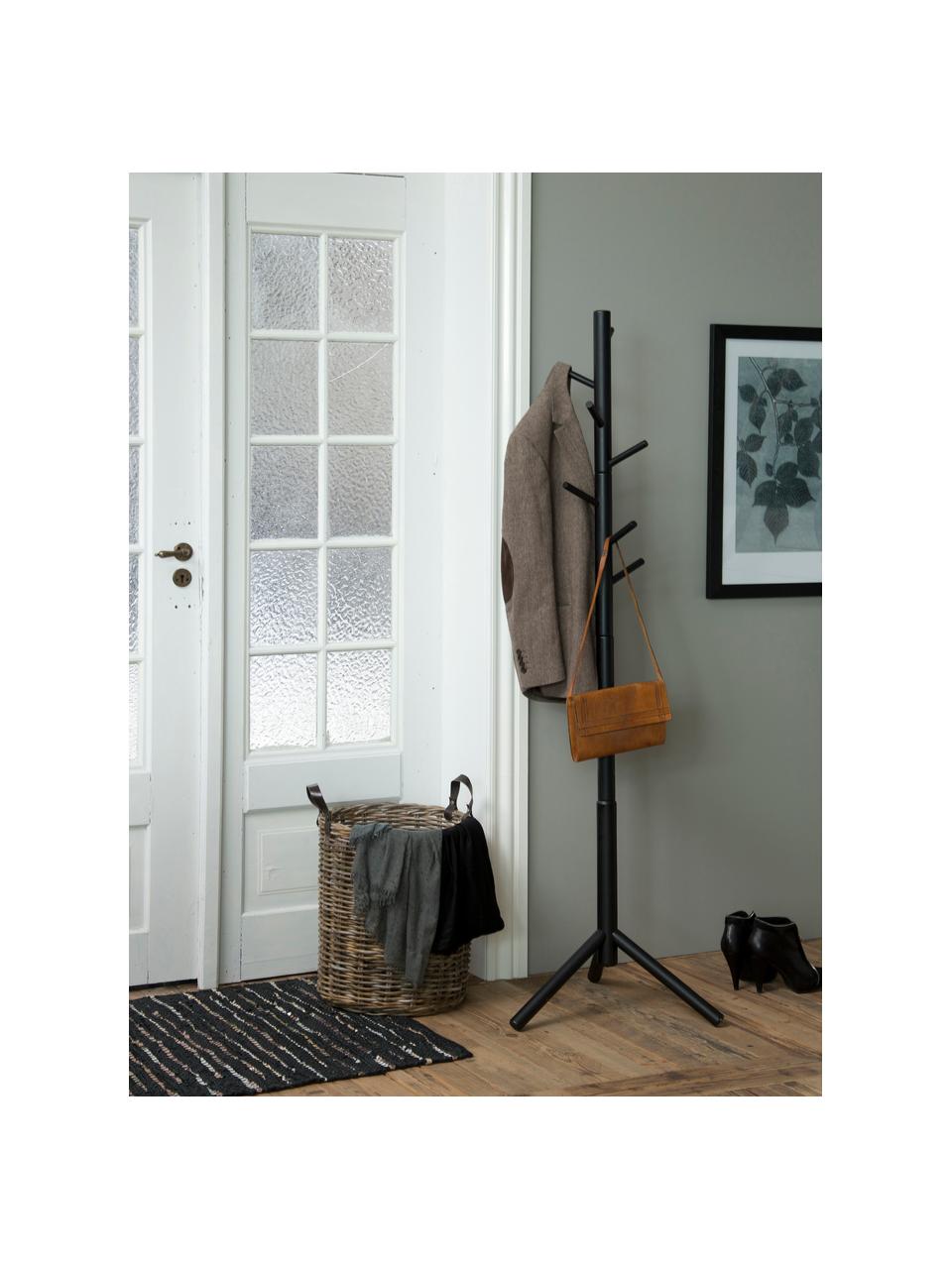 Dřevěný věšák na oblečení s 6 háčky Bremen, Lakované kaučukové dřevo, Černá, Š 51 cm, V 176 cm