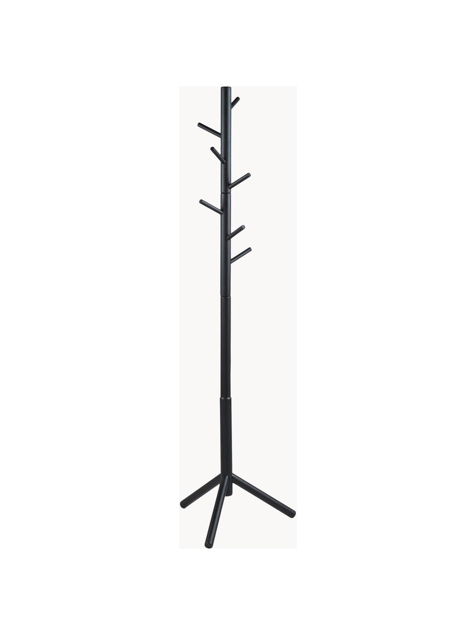 Drevený stojan na oblečenie so 7 háčikmi Bremen, Lakované kaučukovníkové drevo, Čierna, Š 51 x V 176 cm