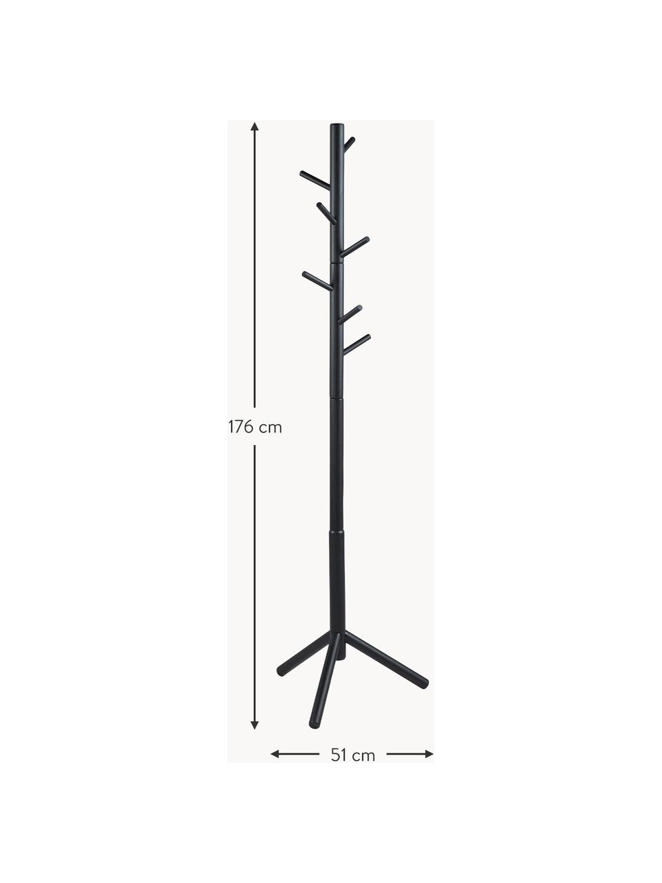 Drevený stojan na oblečenie Bremen, Lakované kaučukovníkové drevo, Čierna, Š 51 x V 176 cm