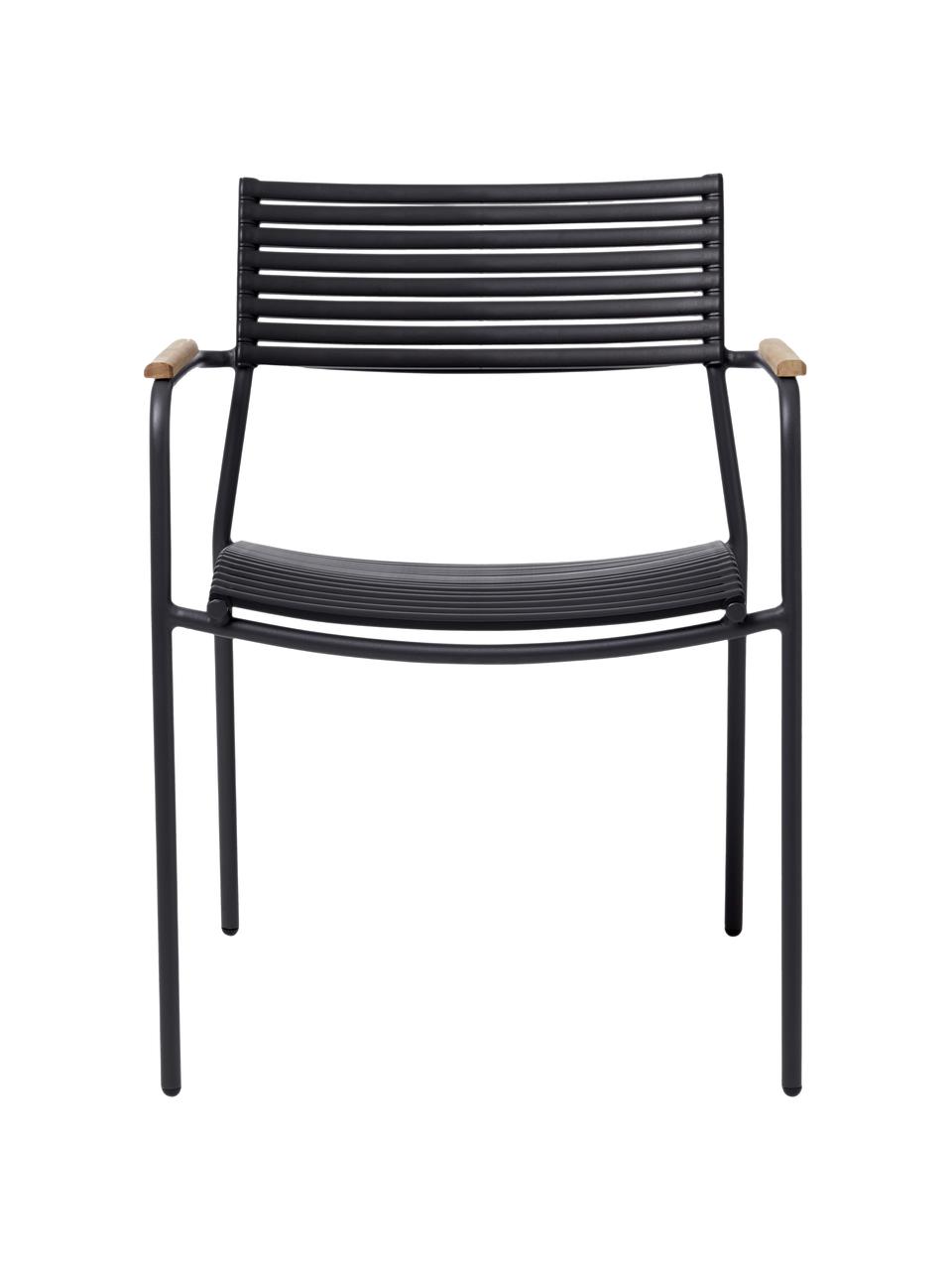 Sedia con braccioli da giardino Mood, Struttura: alluminio, verniciato a p, Seduta: materiale sintetico, Nero, legno di teak, Larg. 60 x Alt. 56 cm