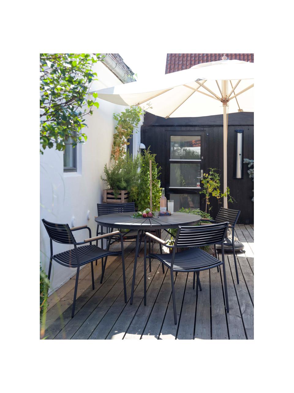 Tuin armstoel Mood, Frame: gepoedercoat aluminium, Zitvlak: kunststof, Zwart, teakhout, B 60 x D 56 cm