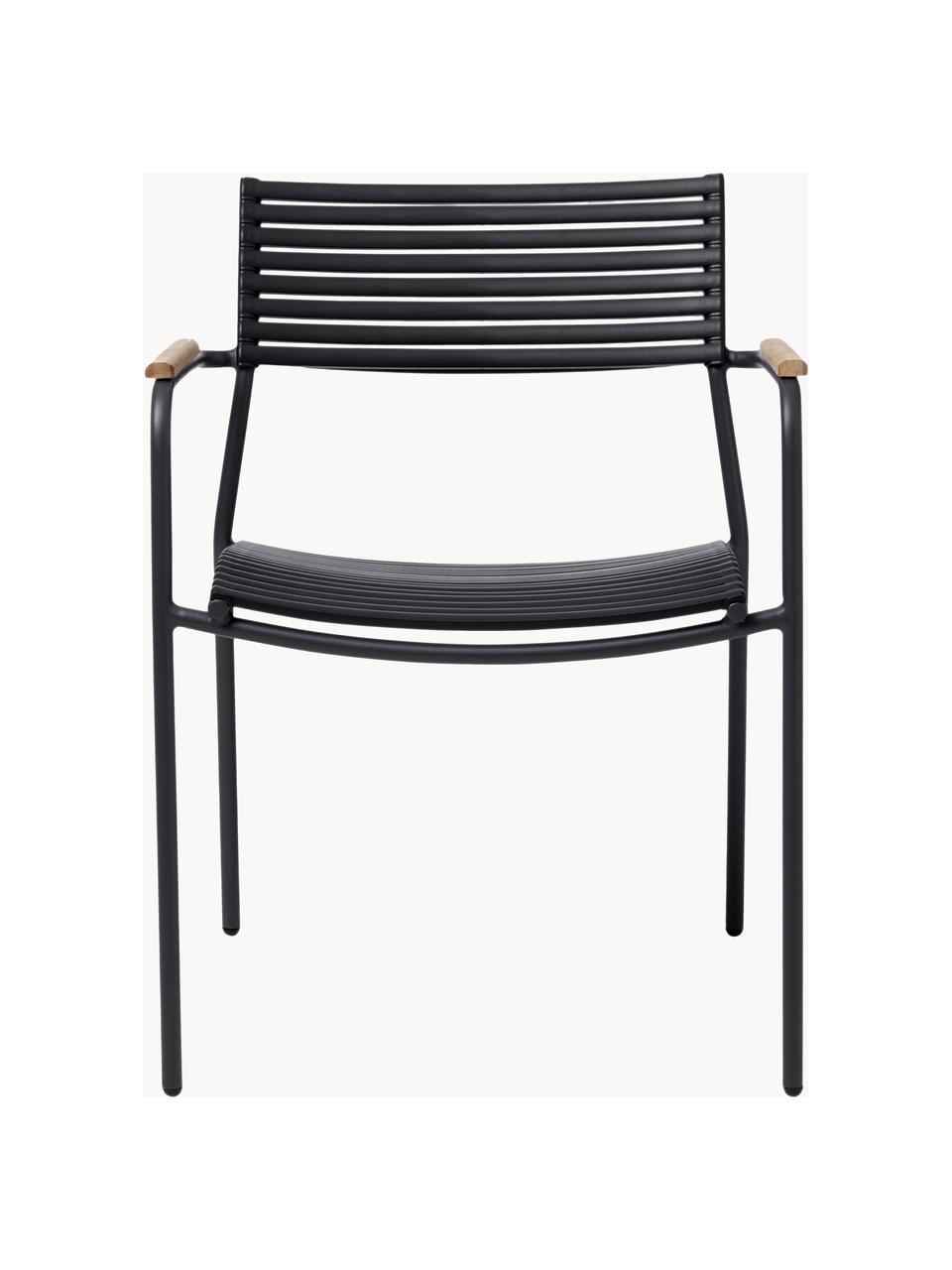 Sedia con braccioli da giardino Mood, Struttura: alluminio, verniciato a p, Seduta: materiale sintetico, Nero, Larg. 60 x Alt. 56 cm