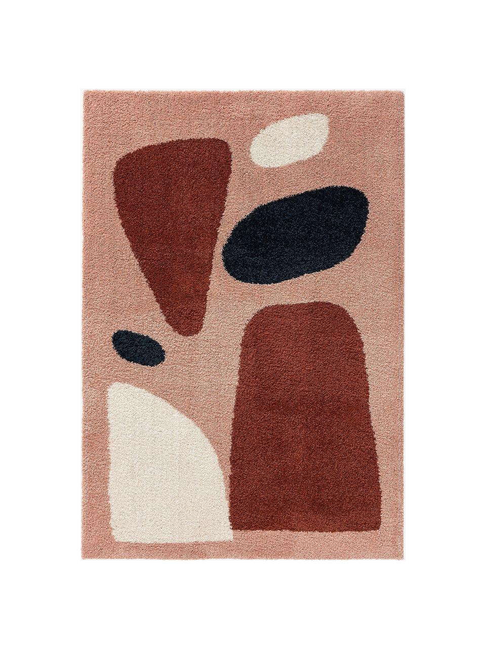 Tapis shaggy Louise, 100 % polypropylène, Blanc cassé, noir, rouge rouille, abricot, larg. 140 x long. 200 cm (taille S)