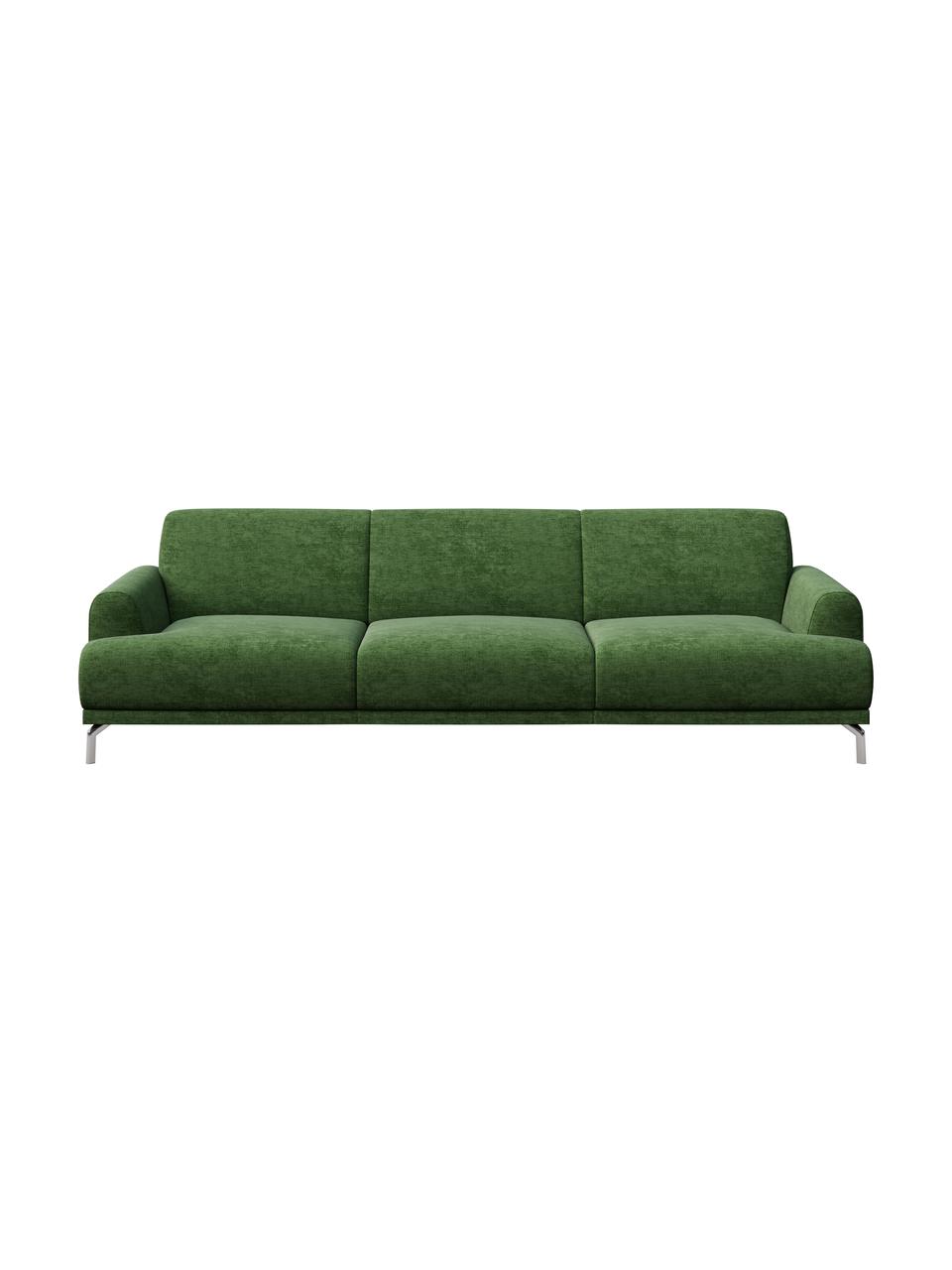 Divano 3 posti in tessuto verde scuro con sistema zero spot Puzo, Rivestimento: 100% poliestere, Sottostruttura: compensato, legno di betu, Piedini: metallo verniciato, Verde scuro, Larg. 240 x Prof. 84 cm