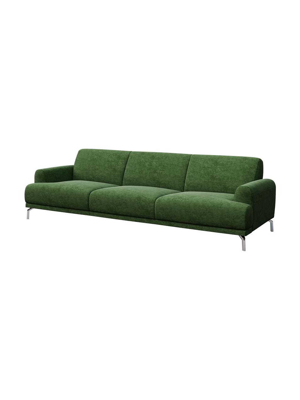 Divano 3 posti in tessuto verde scuro con sistema zero spot Puzo, Rivestimento: 100% poliestere, Sottostruttura: compensato, legno di betu, Piedini: metallo verniciato, Verde scuro, Larg. 240 x Prof. 84 cm