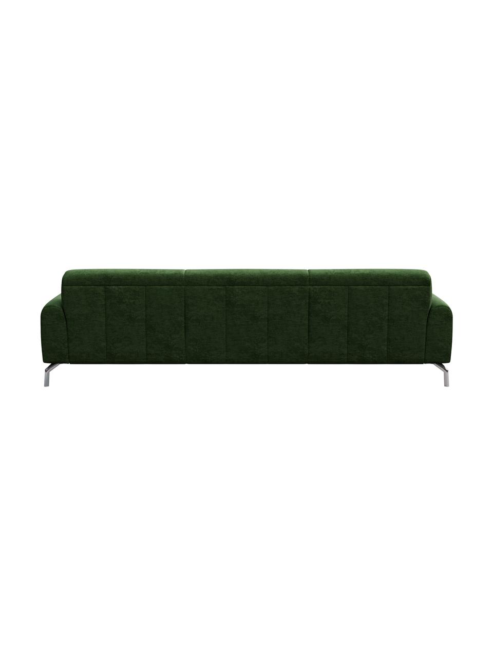 Divano 3 posti in tessuto verde scuro con sistema zero spot Puzo, Rivestimento: 100% poliestere, Sottostruttura: compensato, legno di betu, Piedini: metallo verniciato, Verde scuro, Larg. 240 x Prof. 84 cm