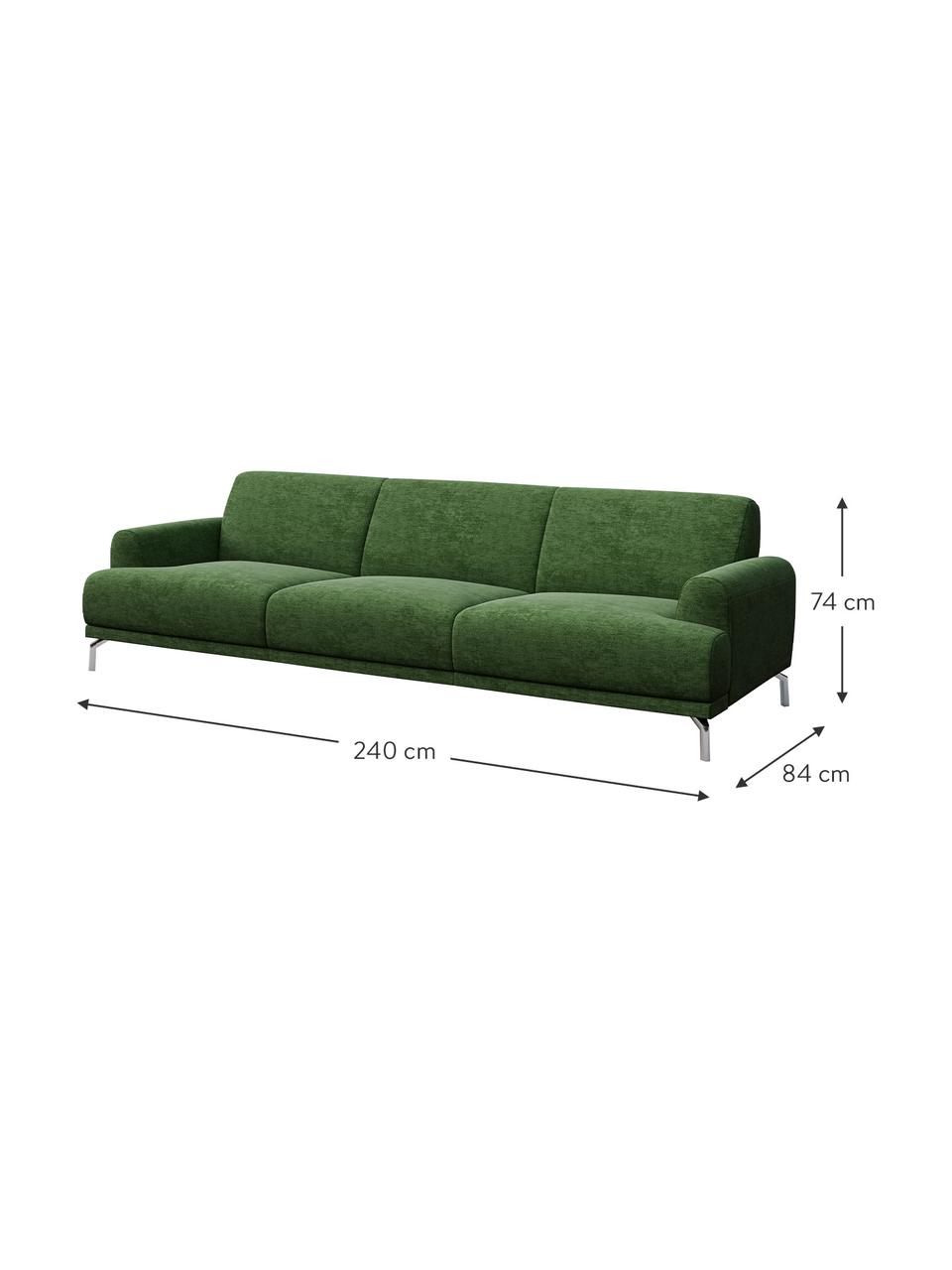 Divano 3 posti in tessuto verde scuro con sistema zero spot Puzo, Rivestimento: 100% poliestere, Sottostruttura: compensato, legno di betu, Piedini: metallo verniciato, Verde scuro, Larg. 240 x Prof. 84 cm