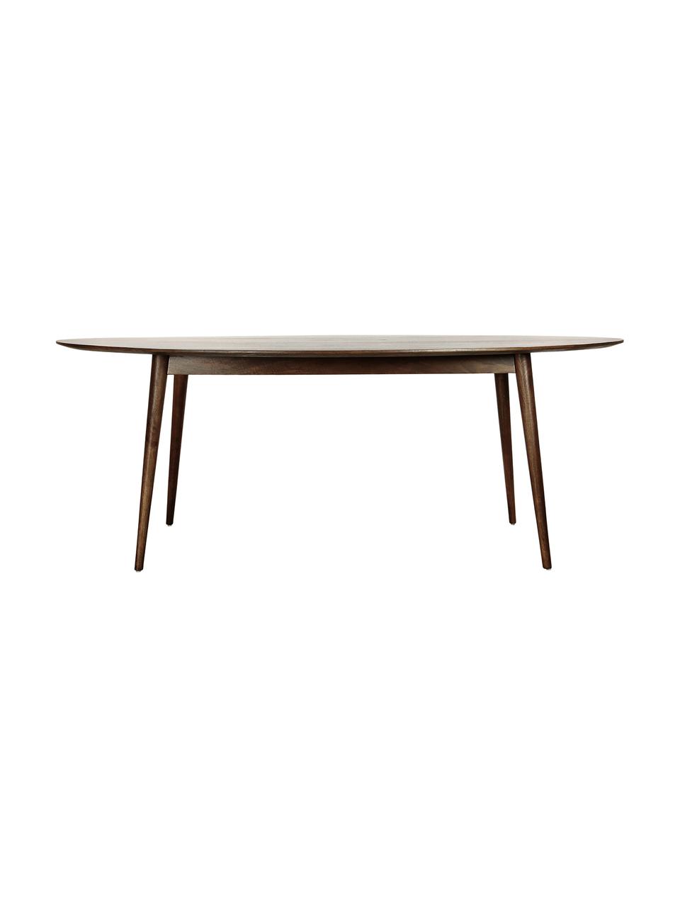 Table ronde bois de manguier Oscar, 203 x 97 cm, Manguier massif, laqué, Brun foncé, larg. 203 x prof. 97 cm