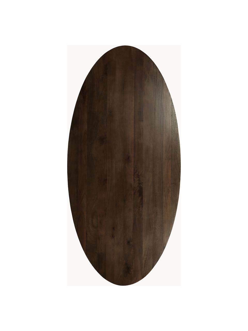 Tavolo da pranzo ovale in legno massello Oscar, 203x97 cm, Legno massiccio di mango laccato, Marrone scuro, Larg. 203 x Prof. 97 cm