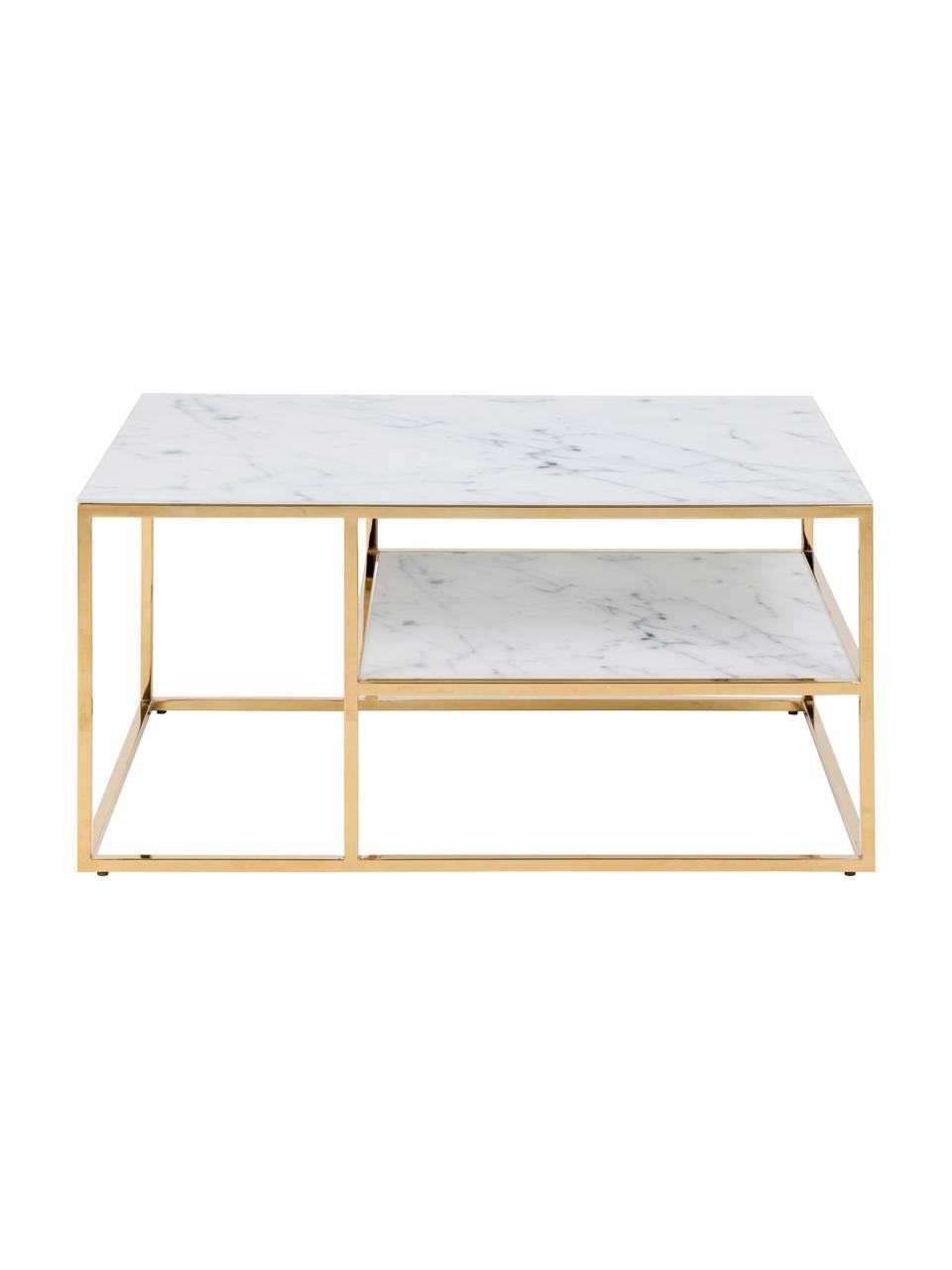 Table basse verre marbré Alisma, Blanc, marbré, couleur dorée, larg. 90 x prof. 60 cm