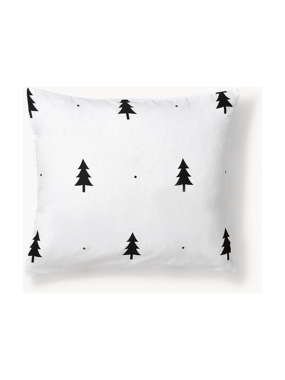 Flanellen kussenhoes X-mas Tree met kerstmotief, Weeftechniek: flanel Flanel is een knuf, Wit, zwart, B 60 x L 70 cm