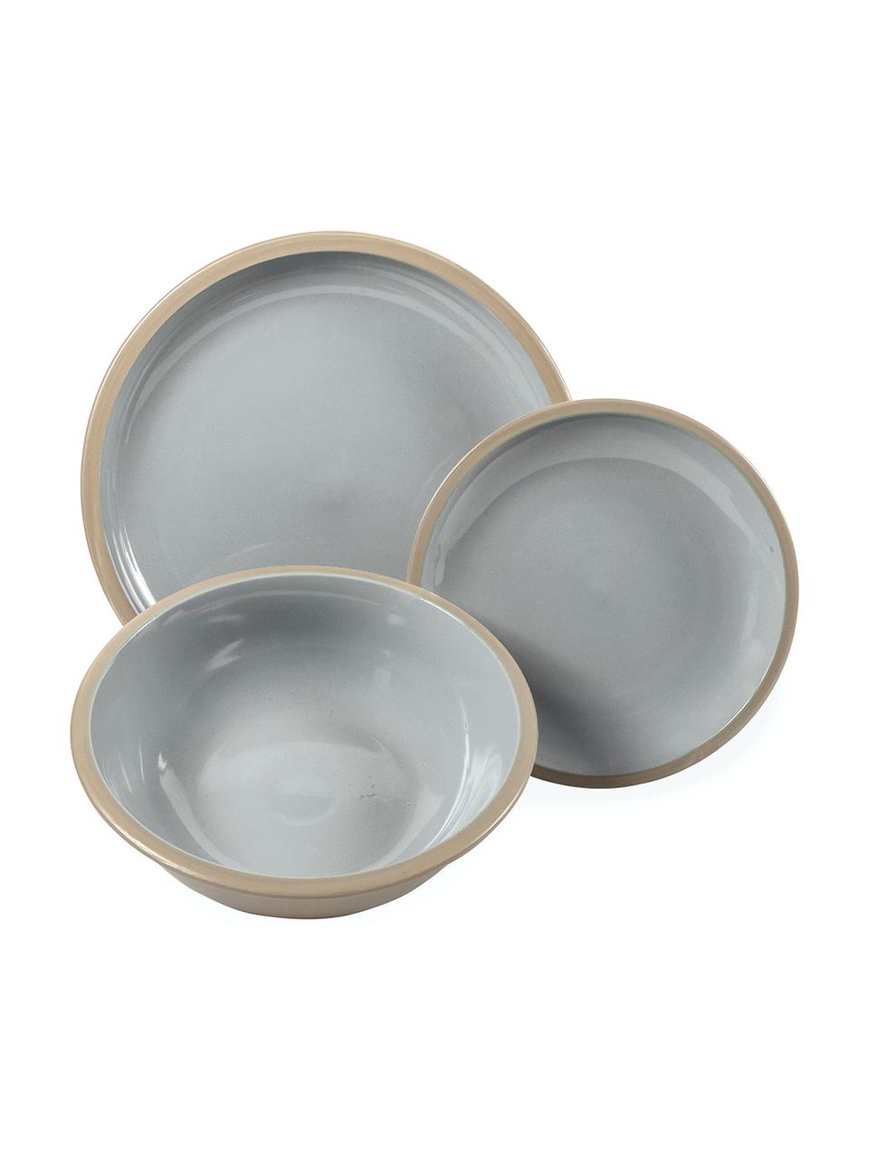 Serviesset Bistrot in pastelkleuren, 4 personen (set van 12), Keramiek, Lichtblauw, mintgroen, grijs, wit, 4 personen (set van 12)
