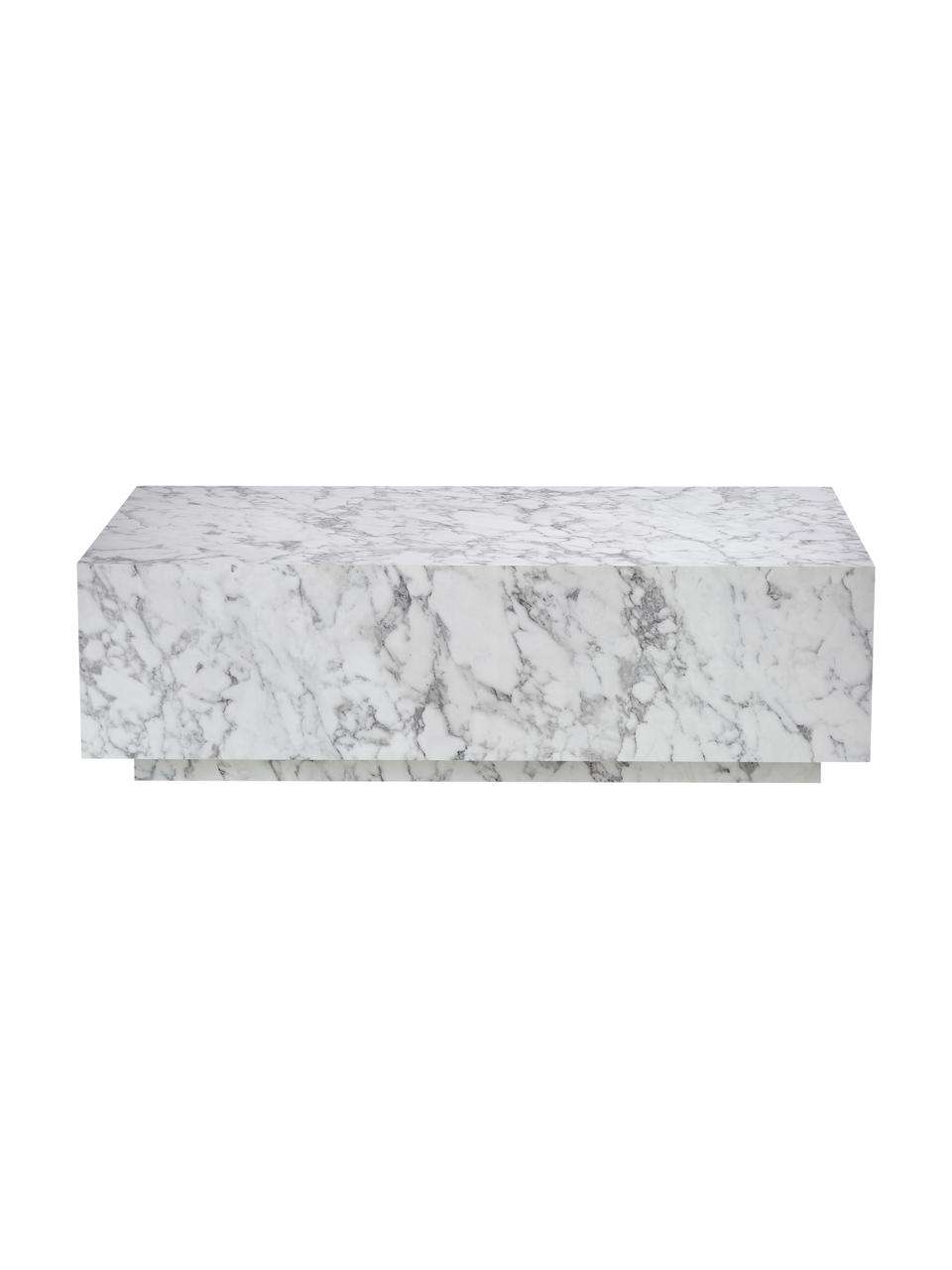Tavolino da salotto vuoto effetto marmo Lesley, Pannello di fibra a media densità (MDF) rivestito con foglio di melamina, Bianco-grigio, Larg. 120 x Alt. 35 cm