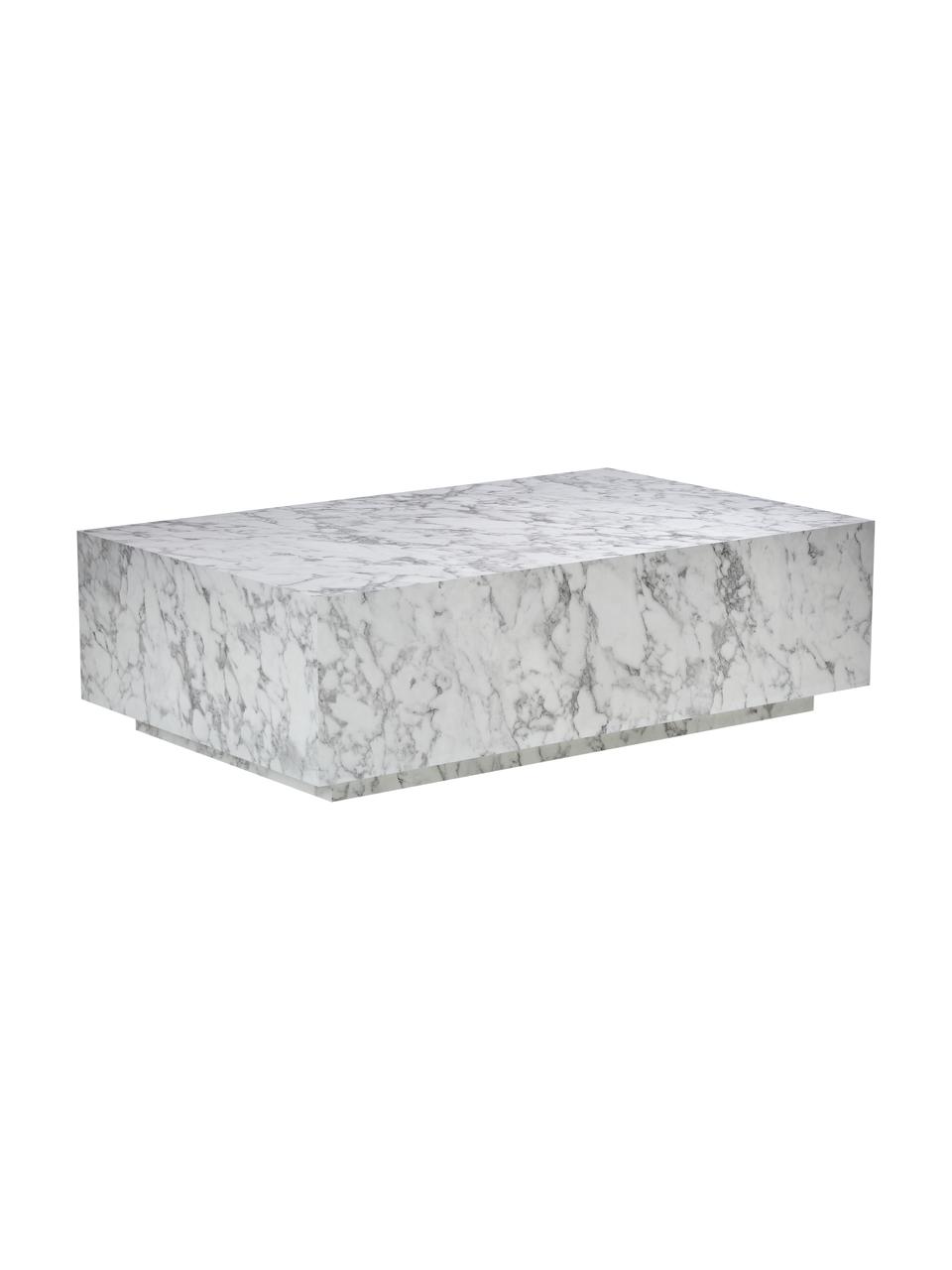 Mesa de centro en look mármol Lesley, Tablero de fibras de densidad media (MDF) recubierto en melanina, Aspecto mármol blanco brillante, An 120 x F 75 cm