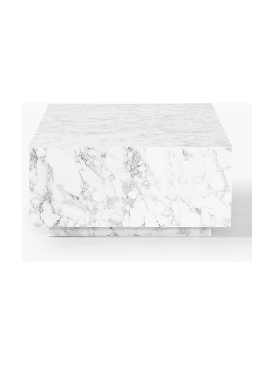 Stolik kawowy o wyglądzie marmuru Lesley, Płyta pilśniowa średniej gęstości (MDF) pokryta folią melaminową, Biały o wyglądzie marmuru, błyszczący, S 120 x G 75 cm