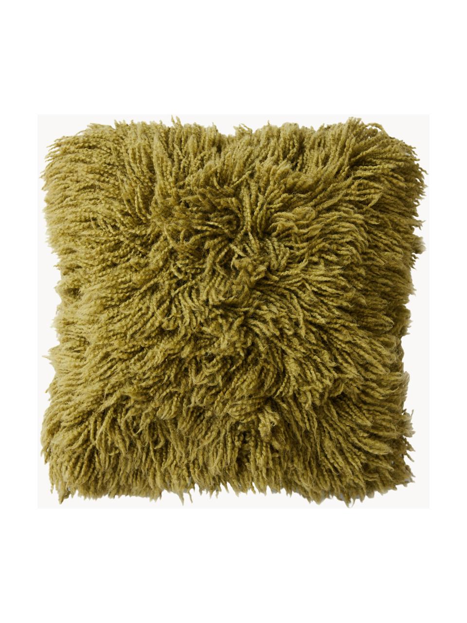 Nadýchaný polštář Fluff, ručně vyrobený, Olivově zelená, Š 50 cm, D 50 cm